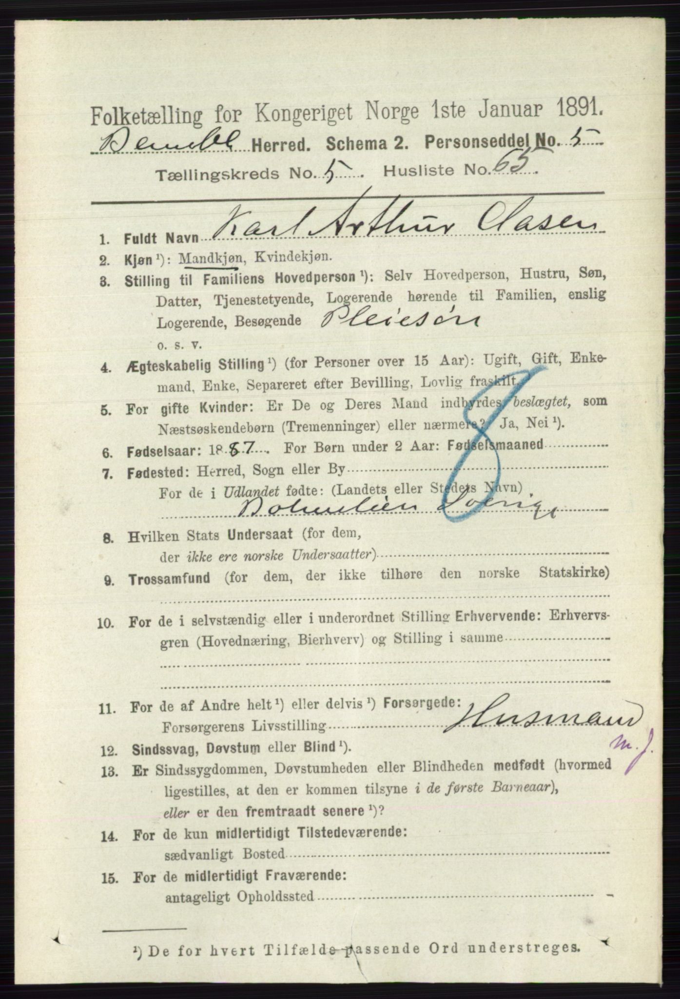 RA, 1891 census for 0814 Bamble, 1891, p. 2650