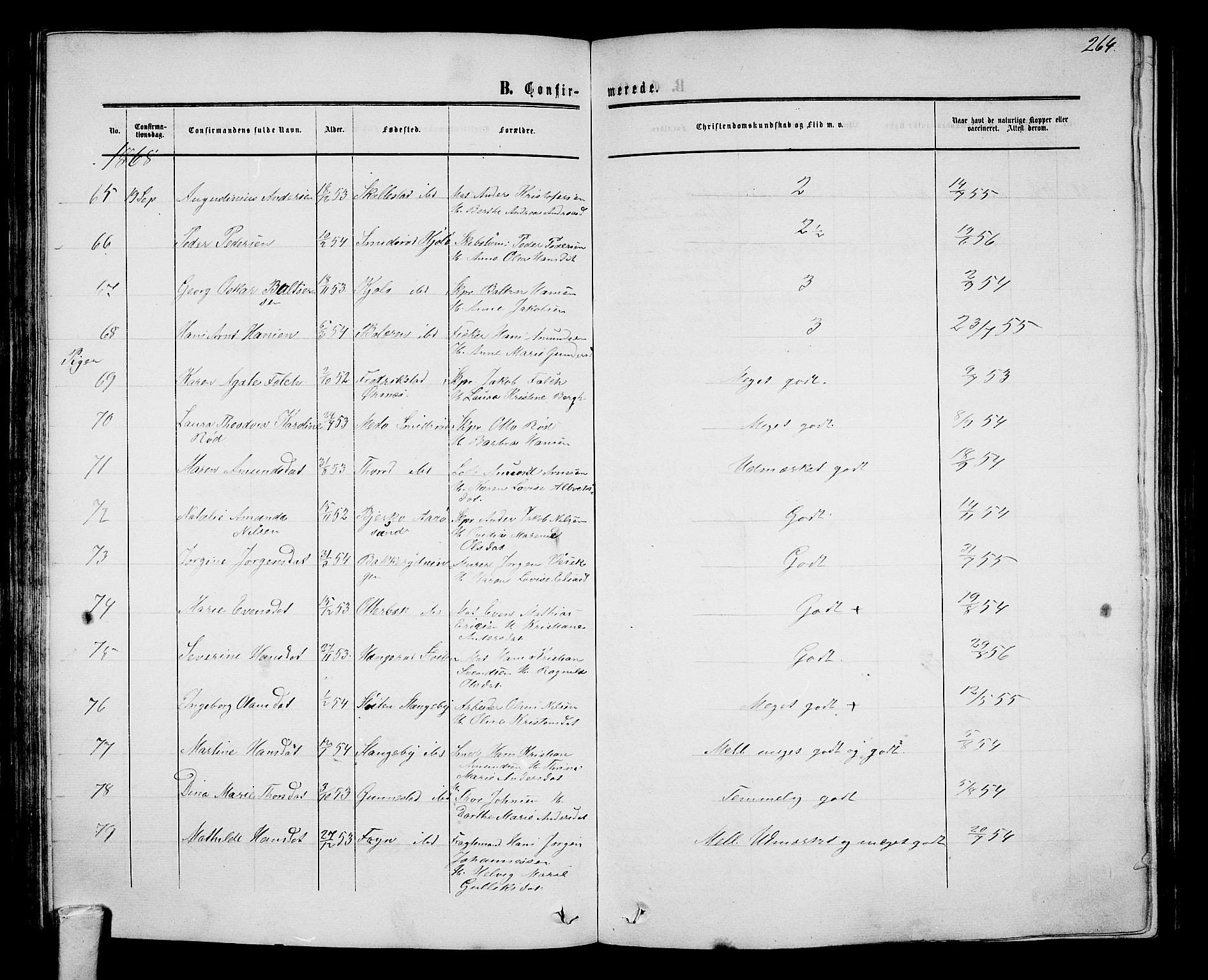 Nøtterøy kirkebøker, AV/SAKO-A-354/G/Ga/L0002: Parish register (copy) no. I 2, 1860-1877, p. 264