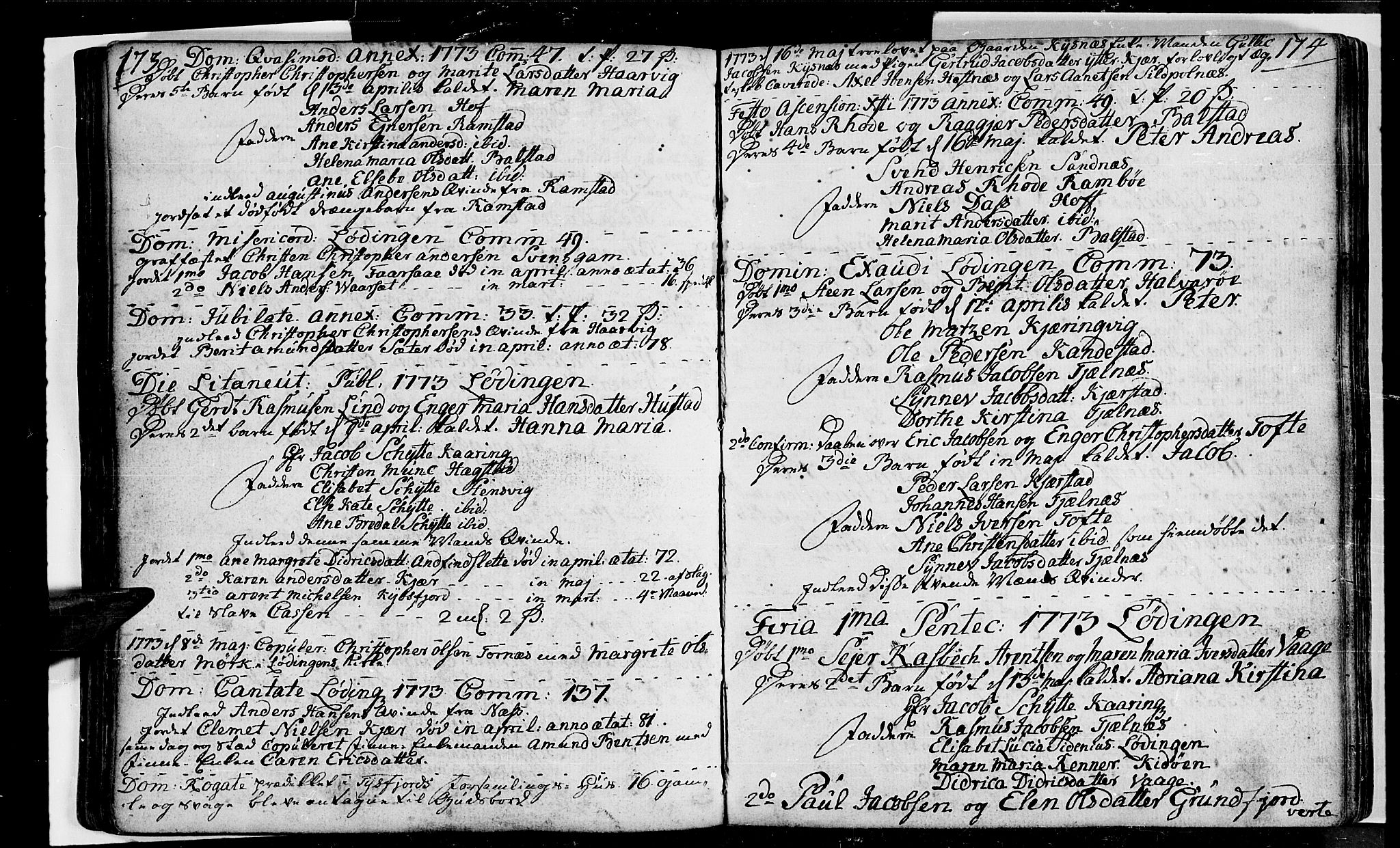 Ministerialprotokoller, klokkerbøker og fødselsregistre - Nordland, SAT/A-1459/872/L1029: Parish register (official) no. 872A04, 1765-1787, p. 173-174