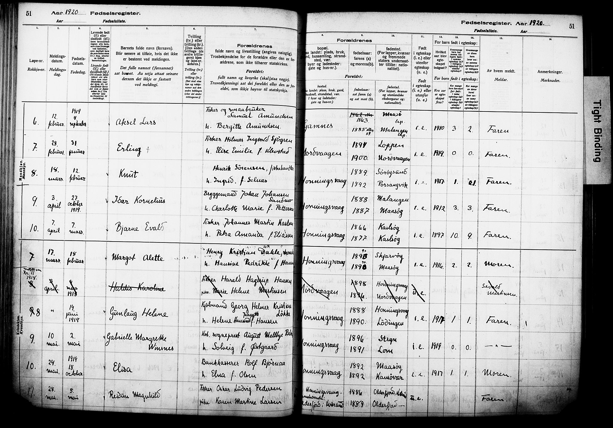 Kjelvik/Nordkapp sokneprestkontor, SATØ/S-1350/I/Ia/L0015: Birth register no. 15, 1916-1930, p. 51