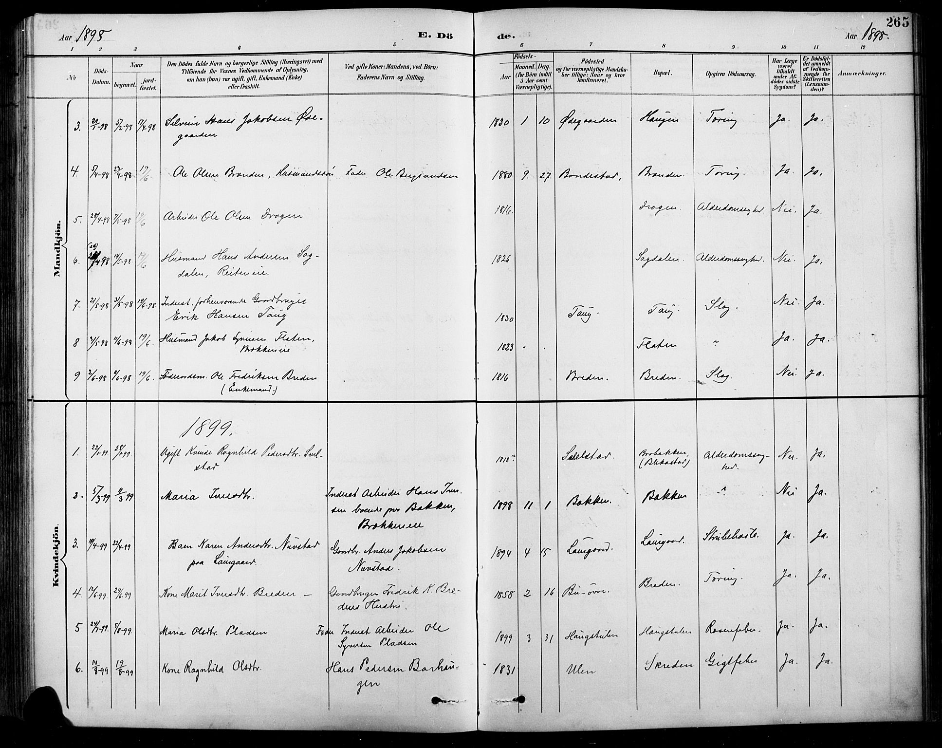 Sel prestekontor, SAH/PREST-074/H/Ha/Hab/L0001: Parish register (copy) no. 1, 1894-1923, p. 265