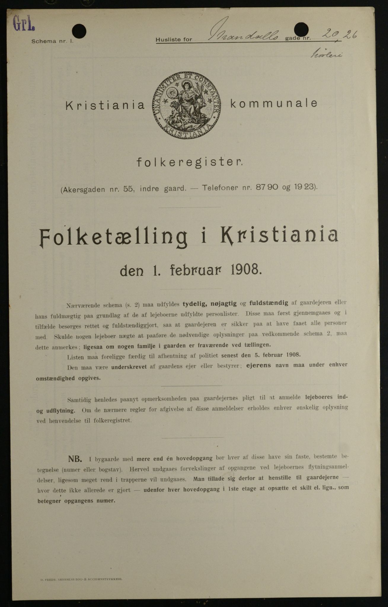 OBA, Municipal Census 1908 for Kristiania, 1908, p. 54082