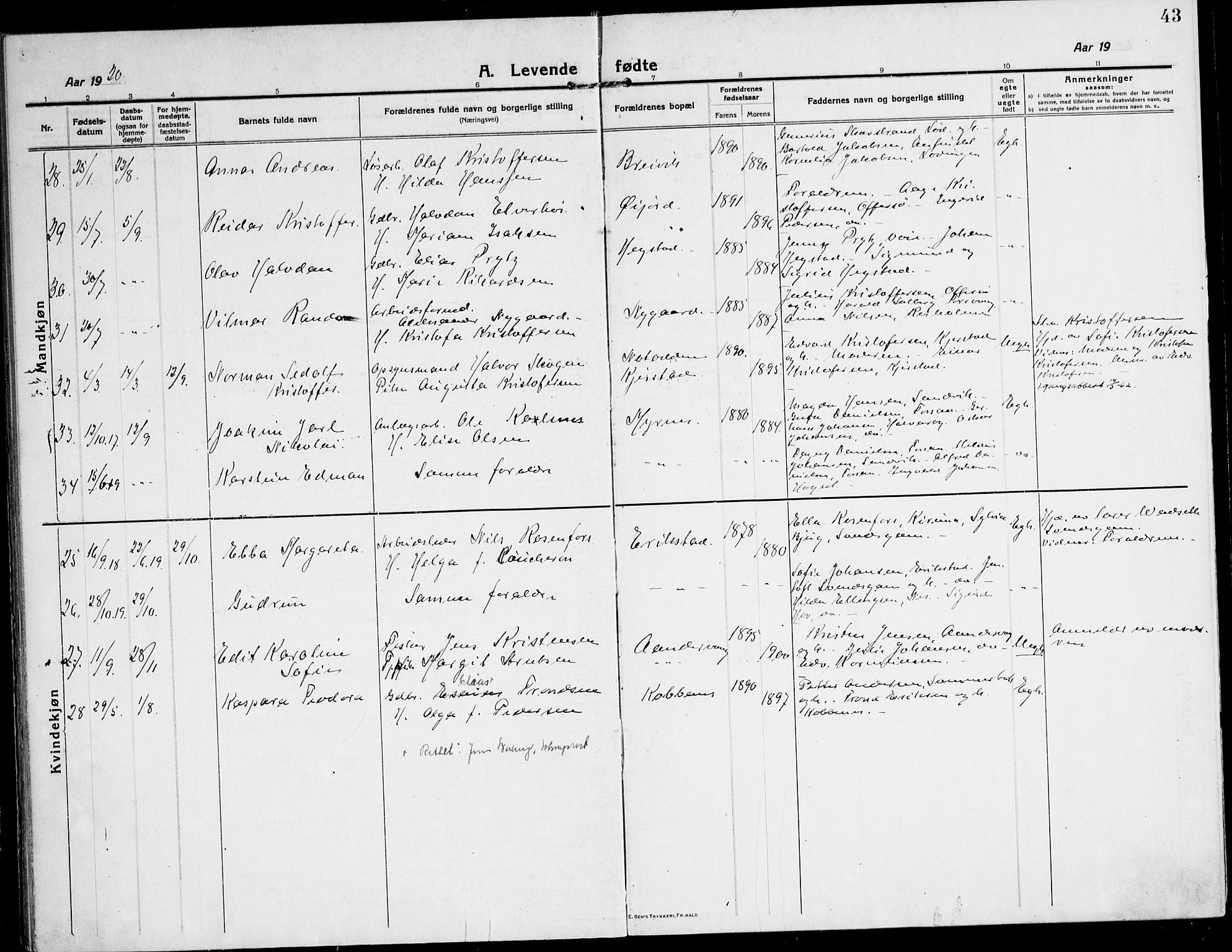 Ministerialprotokoller, klokkerbøker og fødselsregistre - Nordland, SAT/A-1459/872/L1037: Parish register (official) no. 872A12, 1914-1925, p. 43