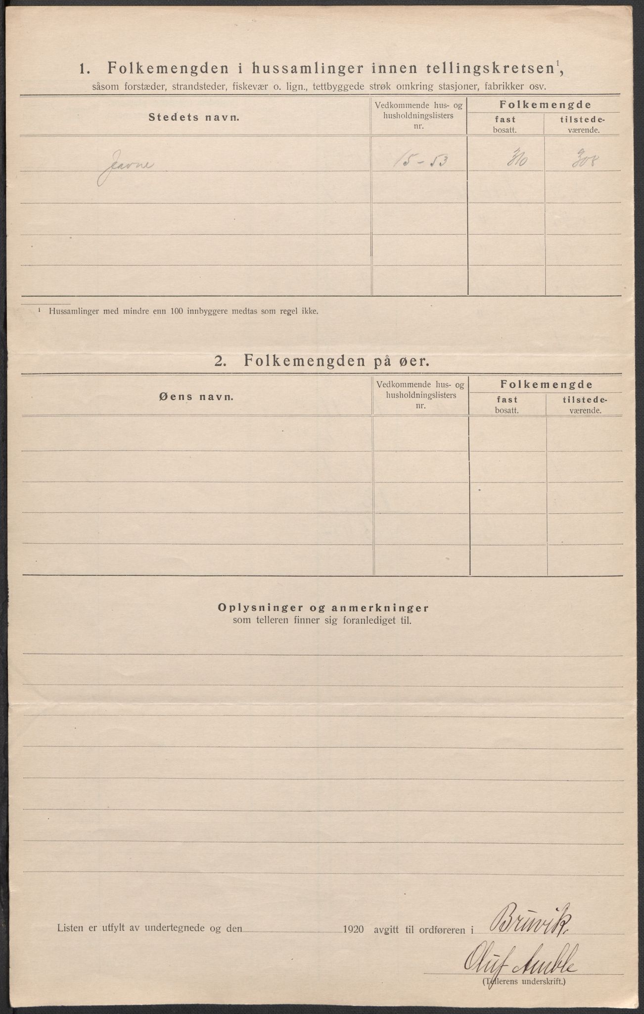 SAB, 1920 census for Bruvik, 1920, p. 23