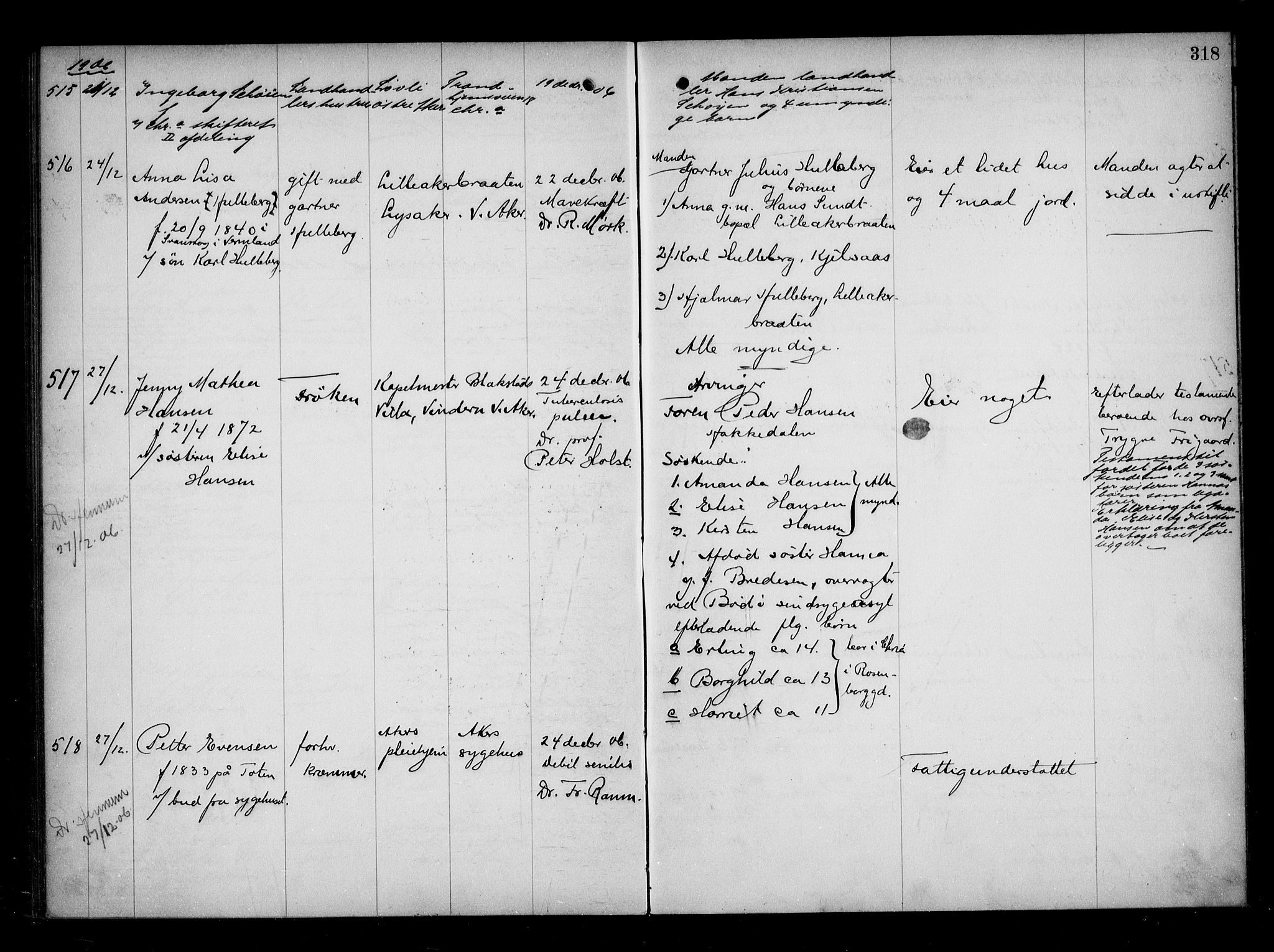 Aker kriminaldommer, skifte- og auksjonsforvalterembete, AV/SAO-A-10452/H/Hb/Hba/Hbaa/L0001: Dødsfallsprotokoll, 1901-1907, p. 318