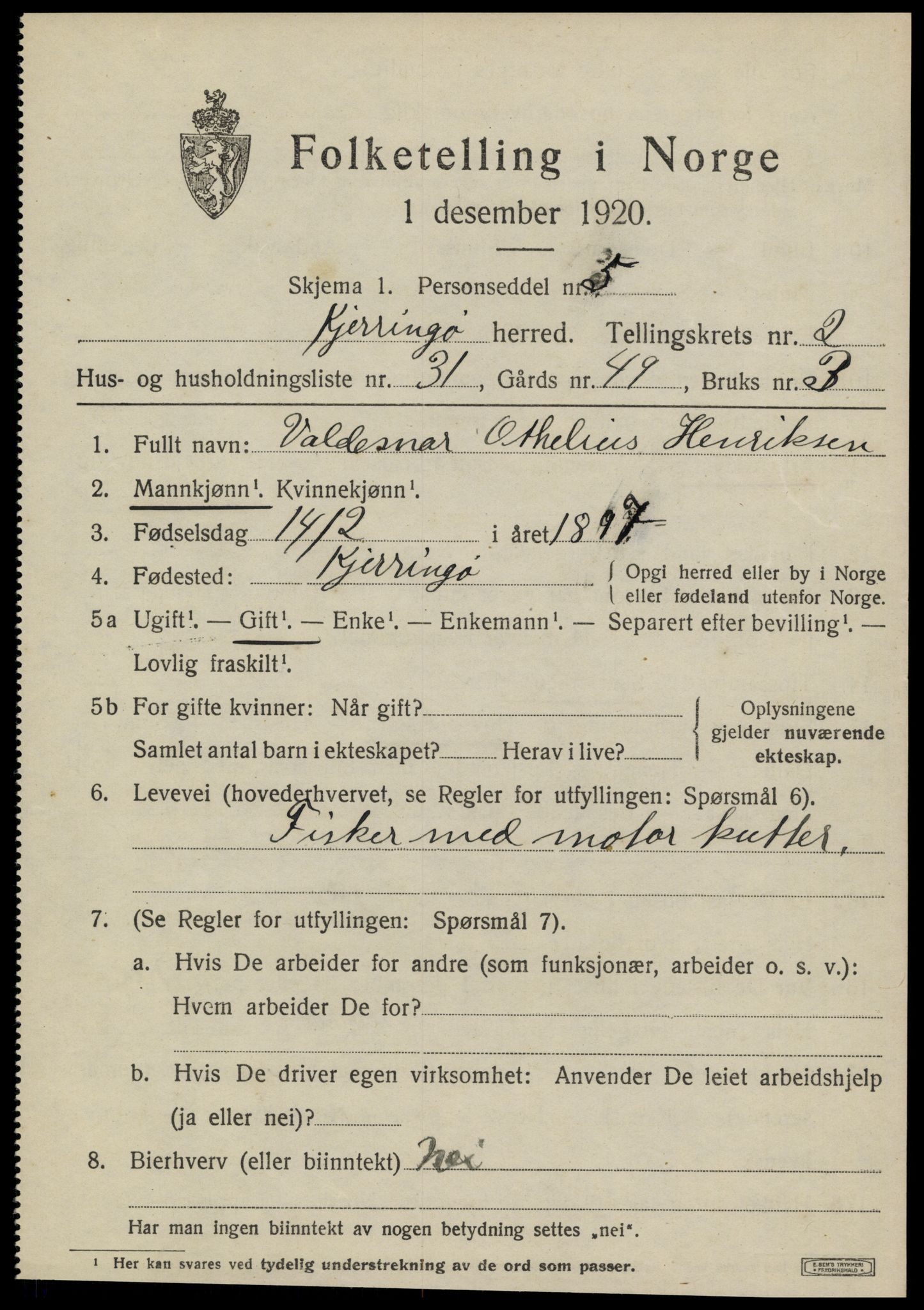 SAT, 1920 census for Kjerringøy, 1920, p. 1183