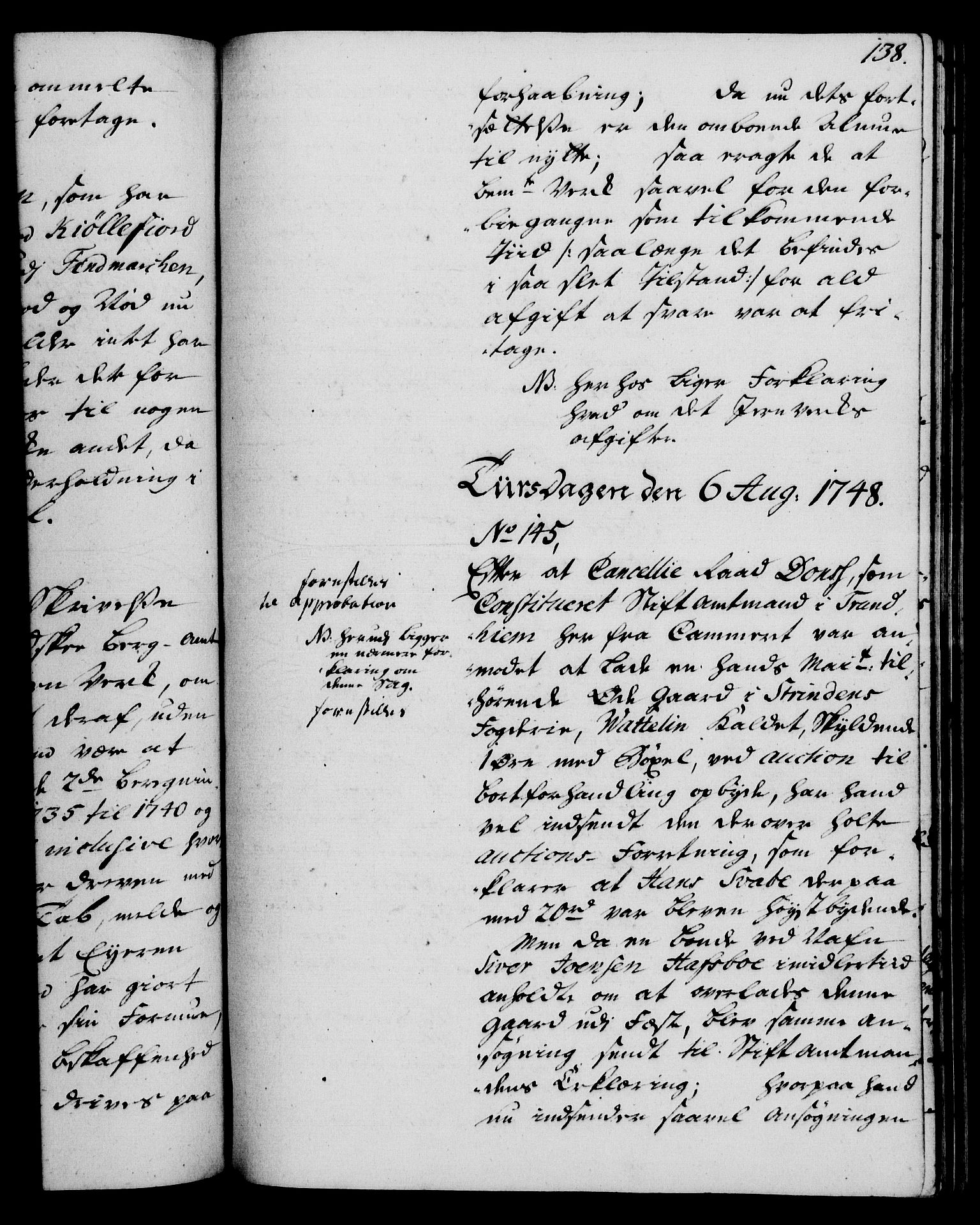 Rentekammeret, Kammerkanselliet, RA/EA-3111/G/Gh/Gha/L0029: Norsk ekstraktmemorialprotokoll (merket RK 53.74), 1748-1749, p. 138