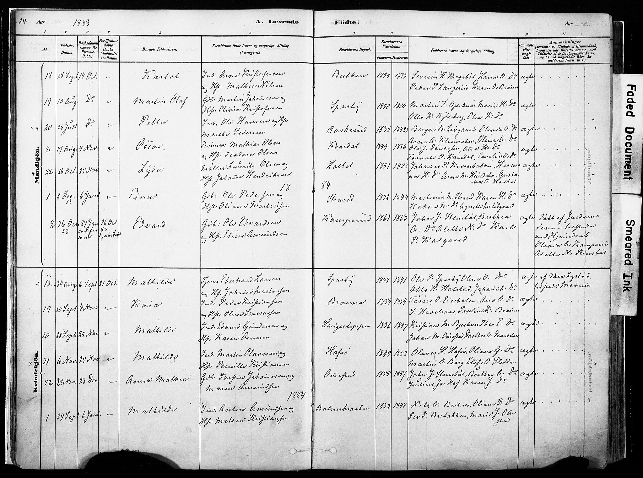 Hof prestekontor, SAH/PREST-038/H/Ha/Haa/L0010: Parish register (official) no. 10, 1878-1909, p. 24