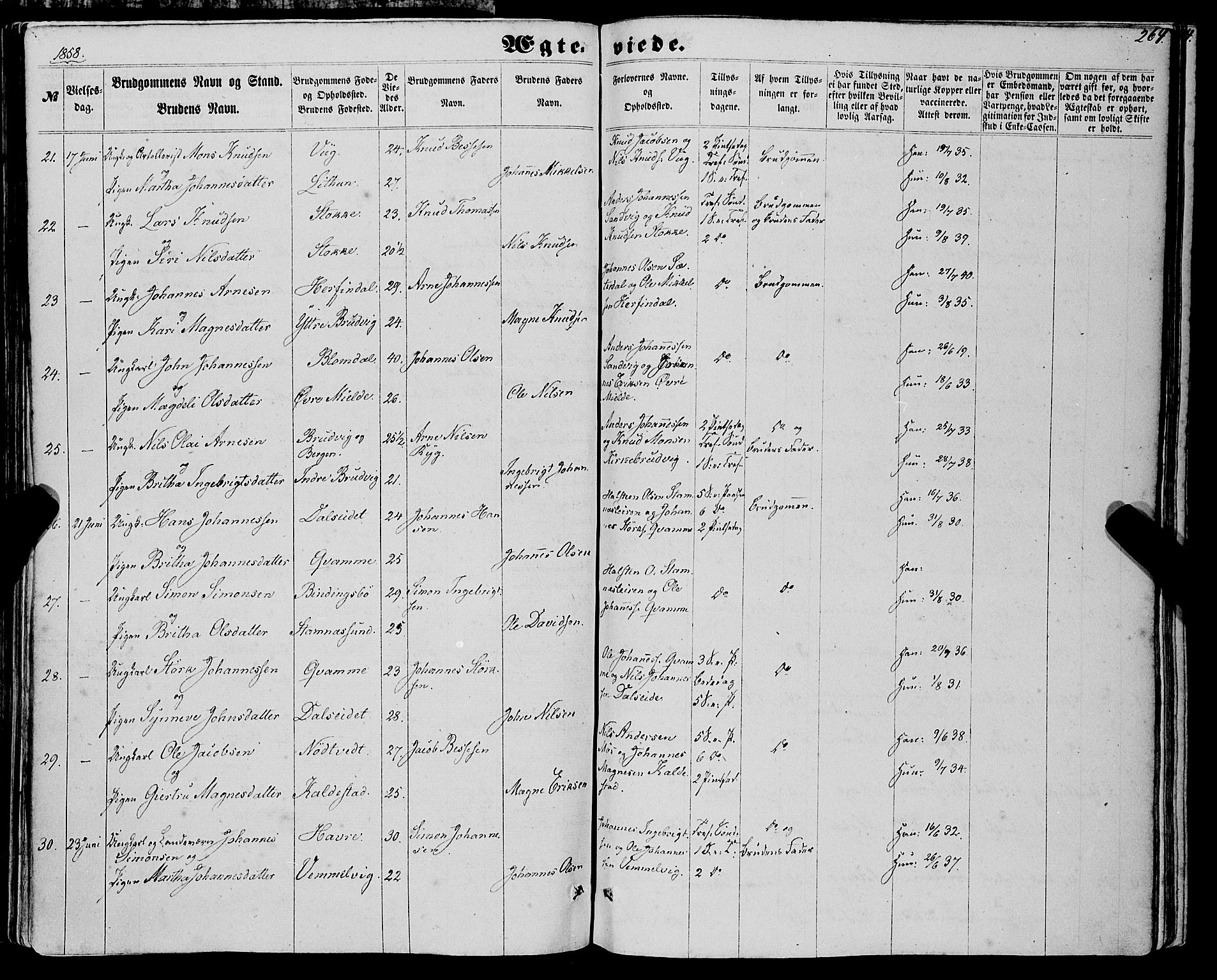 Haus sokneprestembete, AV/SAB-A-75601/H/Haa: Parish register (official) no. A 17, 1858-1870, p. 264