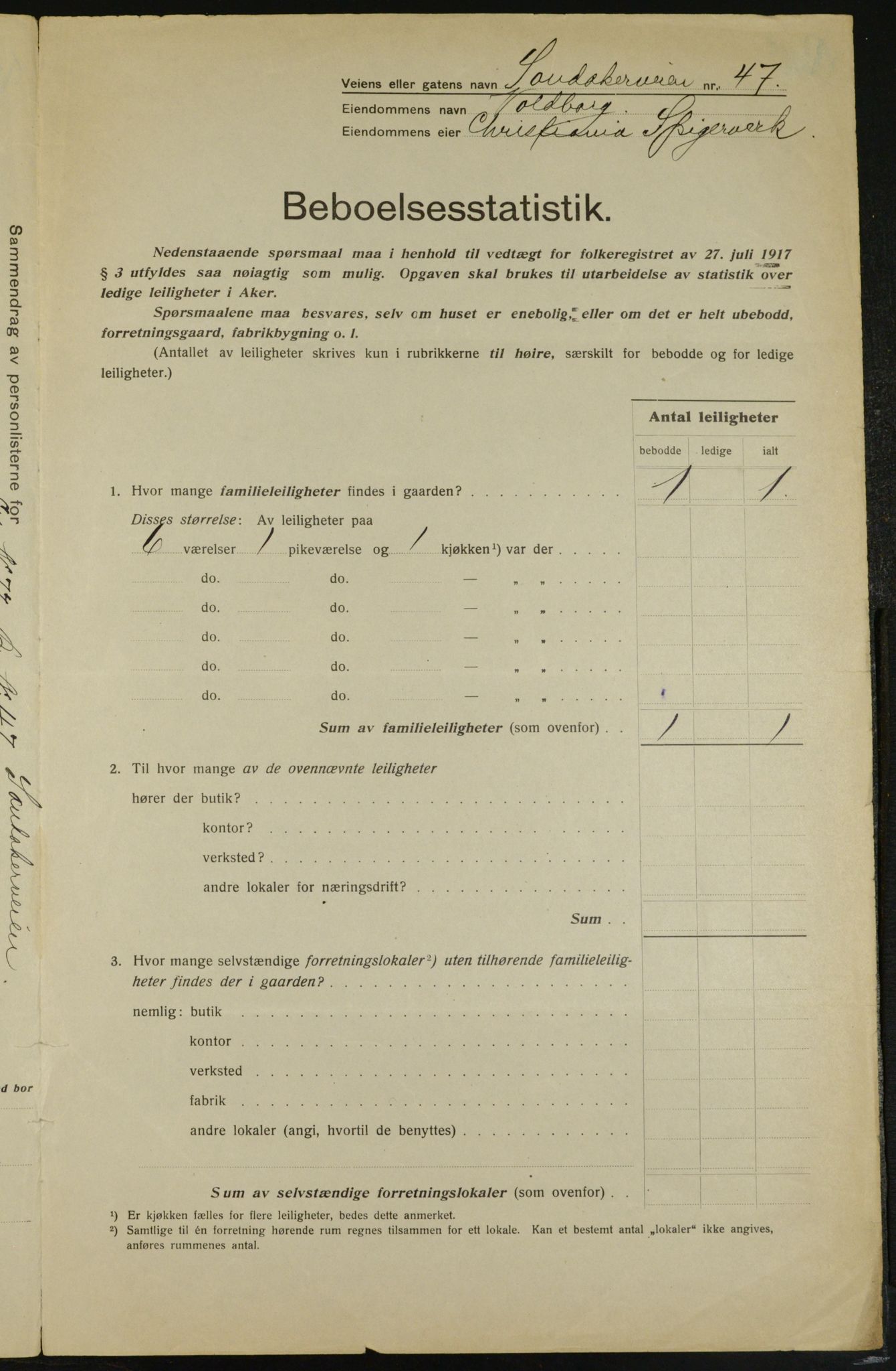 OBA, Municipal Census 1917 for Aker, 1917, p. 13467