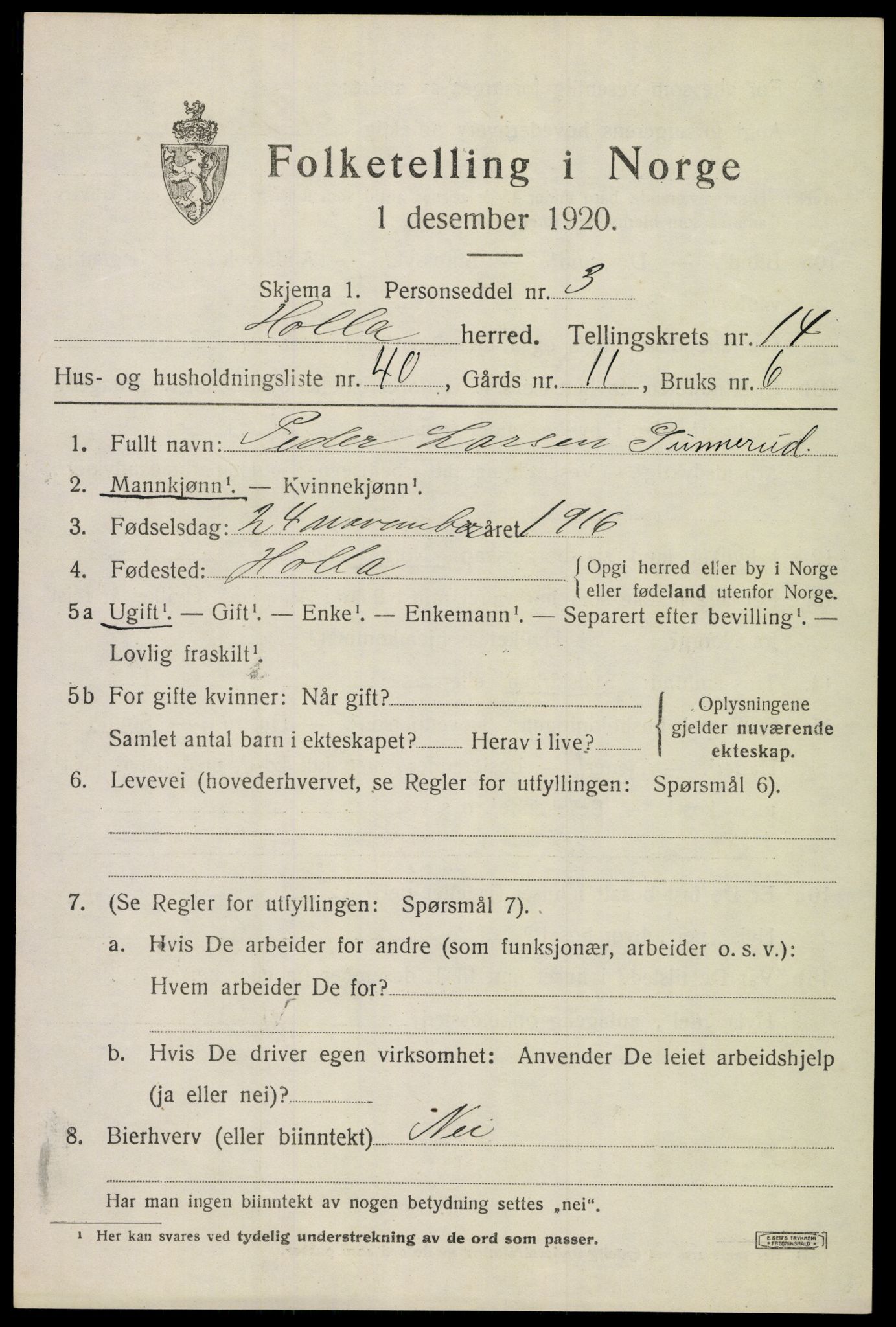 SAKO, 1920 census for Holla, 1920, p. 8369