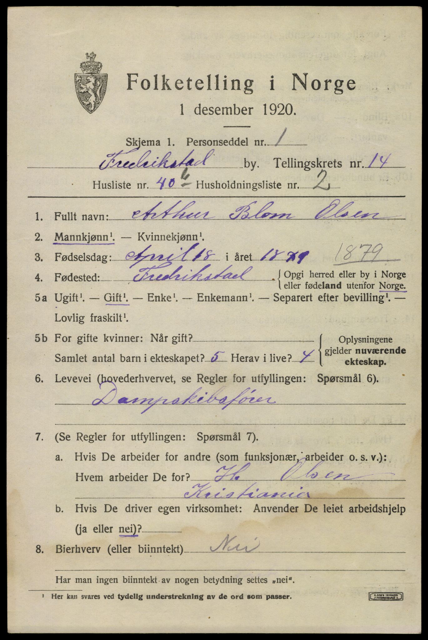 SAO, 1920 census for Fredrikstad, 1920, p. 34041