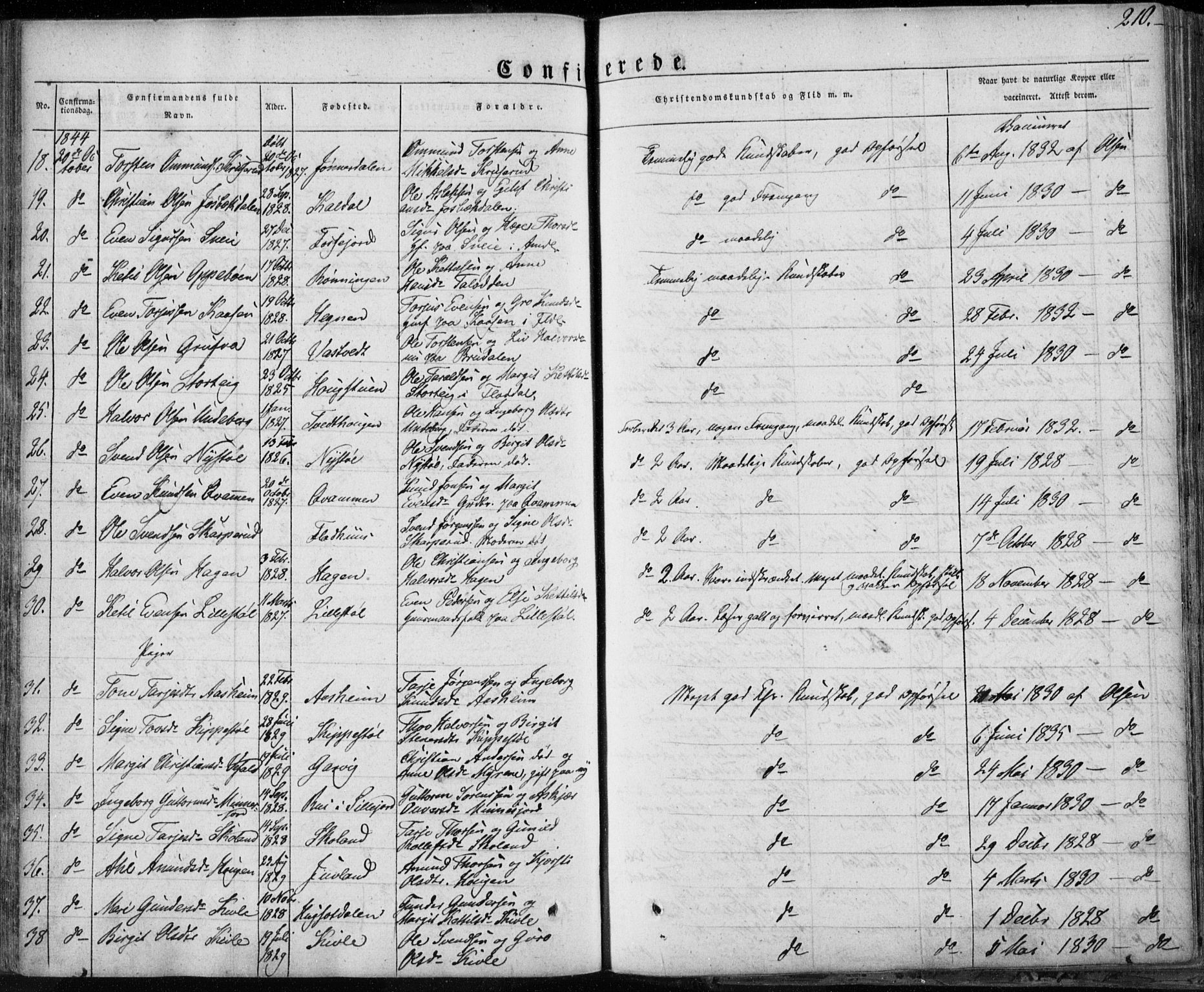 Seljord kirkebøker, AV/SAKO-A-20/F/Fa/L0011: Parish register (official) no. I 11, 1831-1849, p. 210