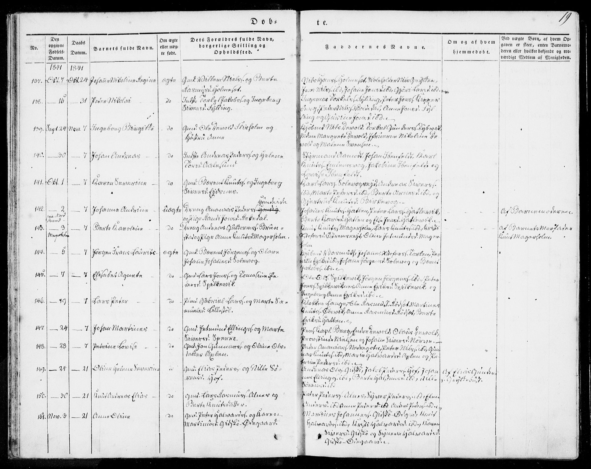 Ministerialprotokoller, klokkerbøker og fødselsregistre - Møre og Romsdal, AV/SAT-A-1454/528/L0396: Parish register (official) no. 528A07, 1839-1847, p. 19