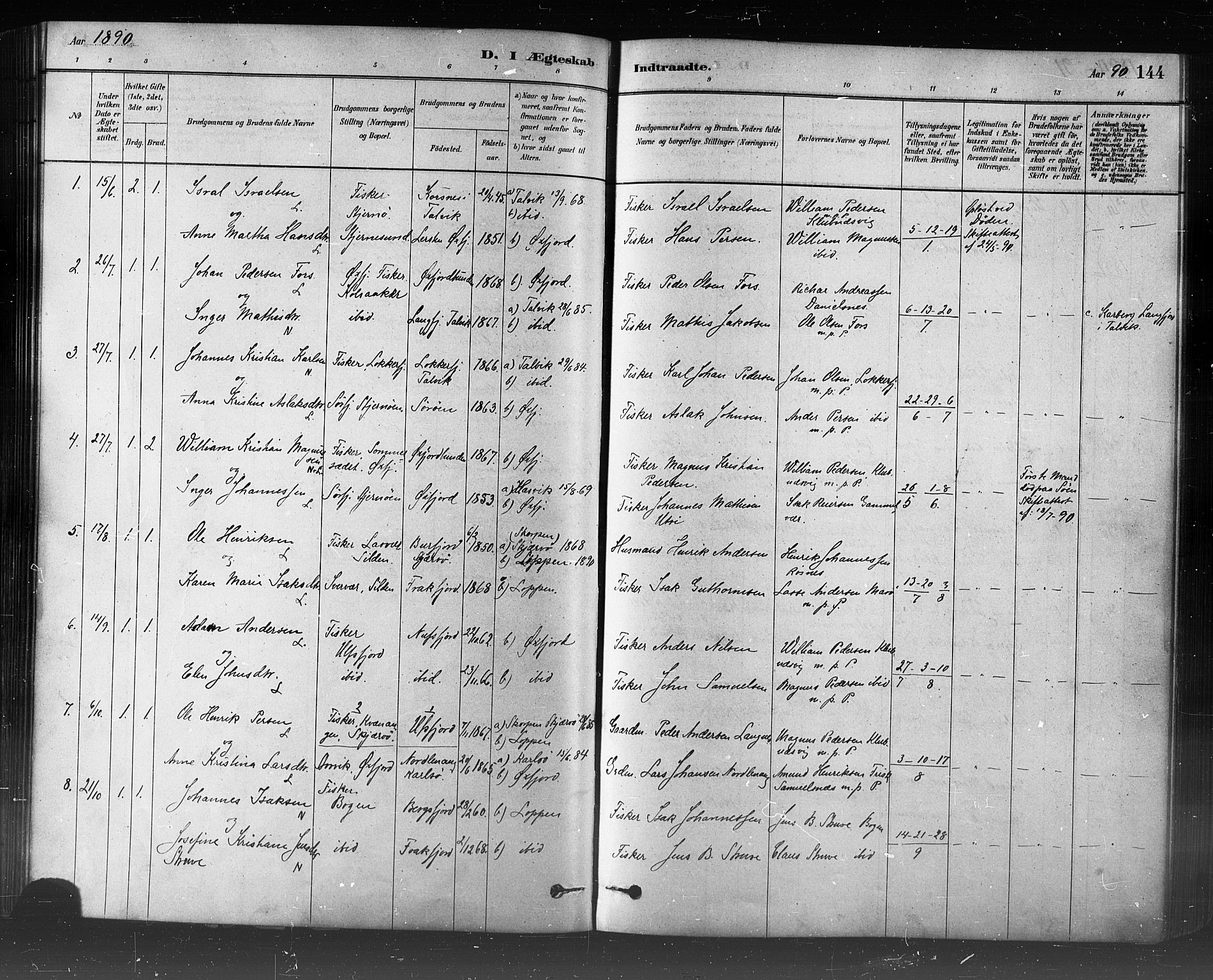 Loppa sokneprestkontor, SATØ/S-1339/H/Ha/L0006kirke: Parish register (official) no. 6, 1879-1895, p. 144