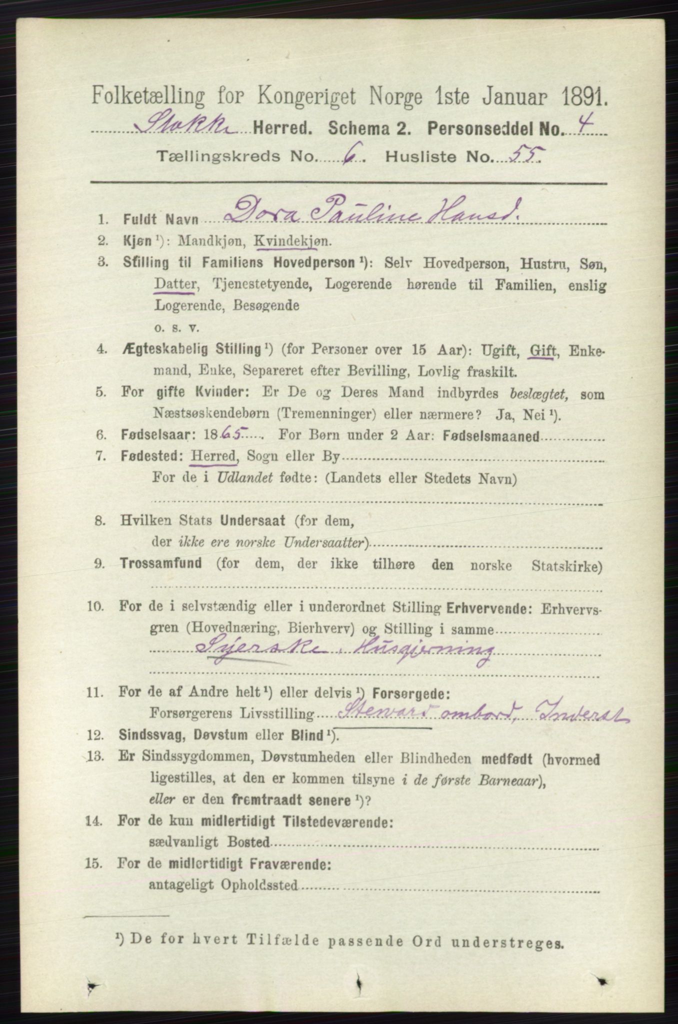 RA, 1891 census for 0720 Stokke, 1891, p. 4162