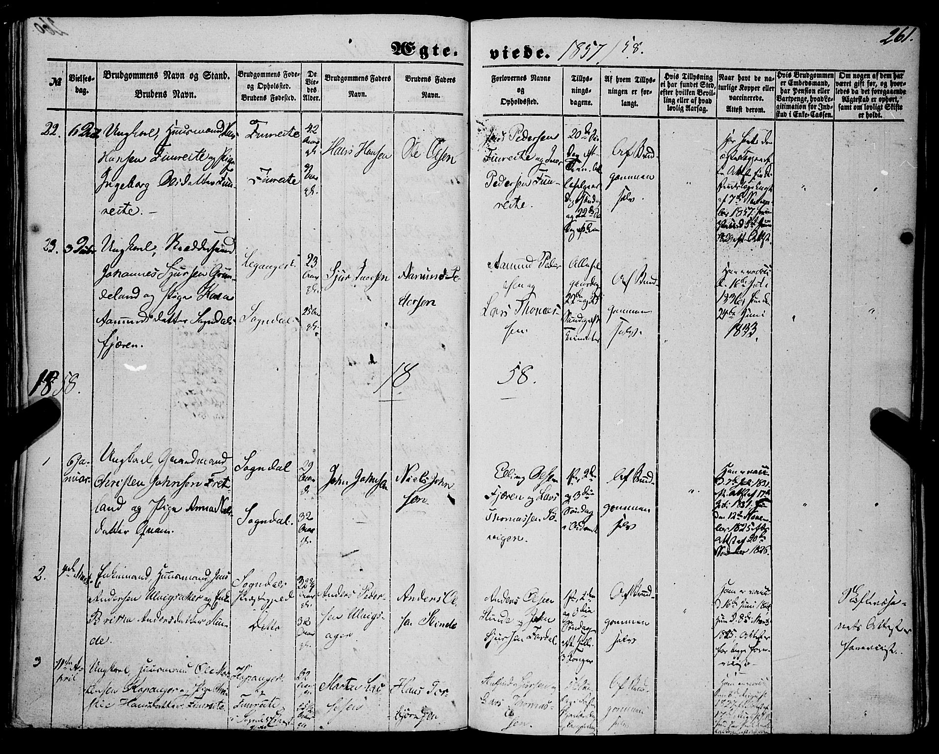 Sogndal sokneprestembete, SAB/A-81301/H/Haa/Haaa/L0012II: Parish register (official) no. A 12II, 1847-1877, p. 261