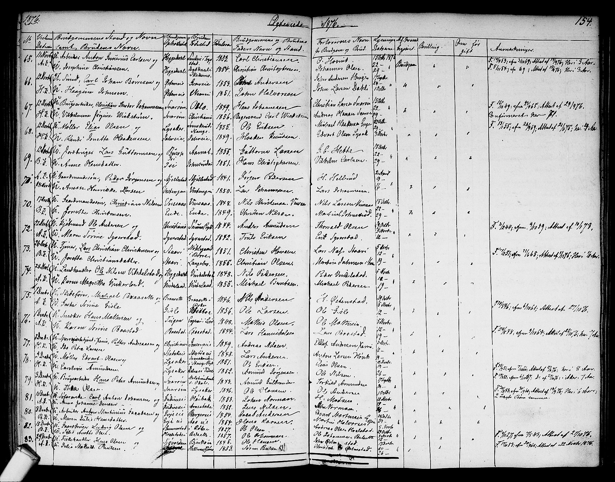 Asker prestekontor Kirkebøker, SAO/A-10256a/F/Fa/L0010: Parish register (official) no. I 10, 1825-1878, p. 154