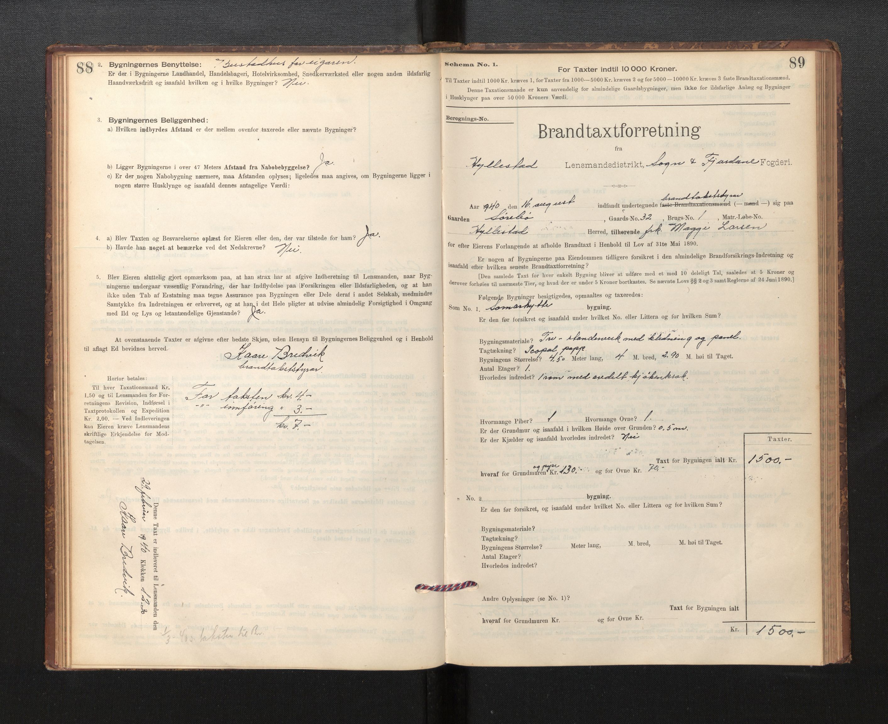 Lensmannen i Hyllestad, SAB/A-28301/0012/L0004: Branntakstprotokoll, skjematakst, 1894-1950, p. 88-89