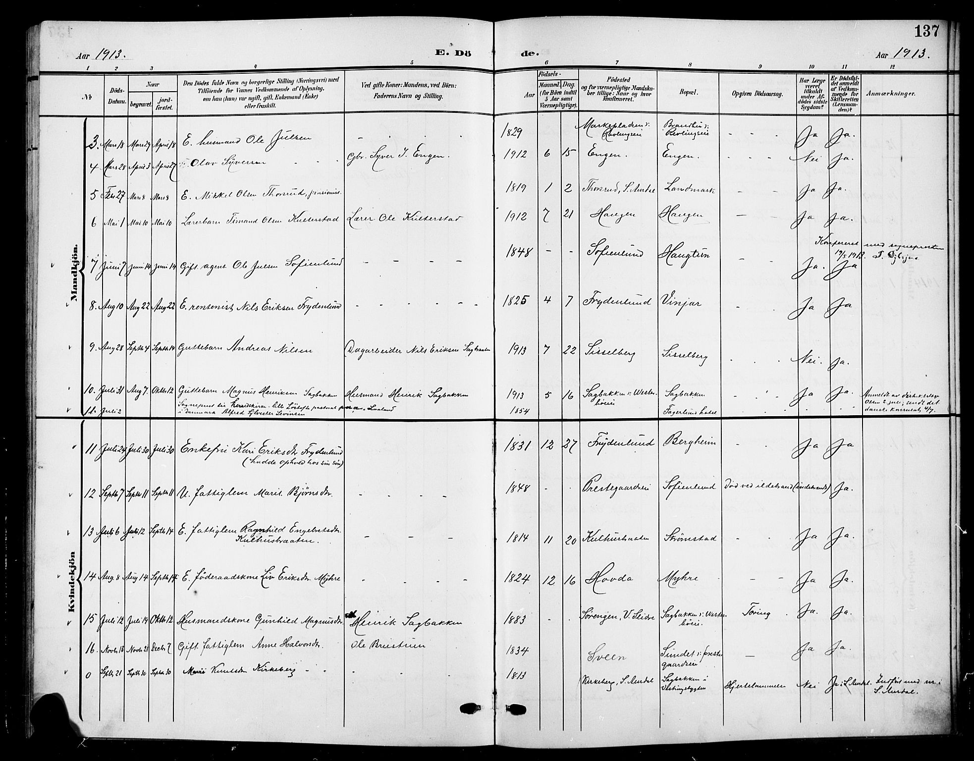 Nord-Aurdal prestekontor, SAH/PREST-132/H/Ha/Hab/L0012: Parish register (copy) no. 12, 1907-1920, p. 137