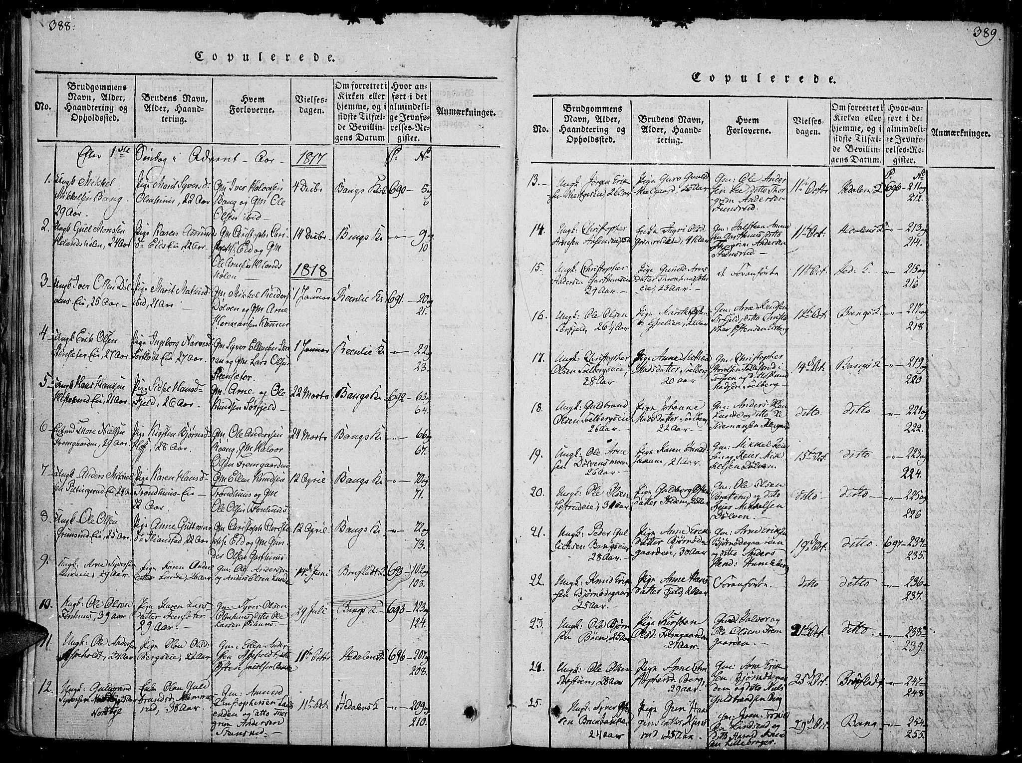 Sør-Aurdal prestekontor, SAH/PREST-128/H/Ha/Haa/L0002: Parish register (official) no. 2, 1815-1840, p. 388-389