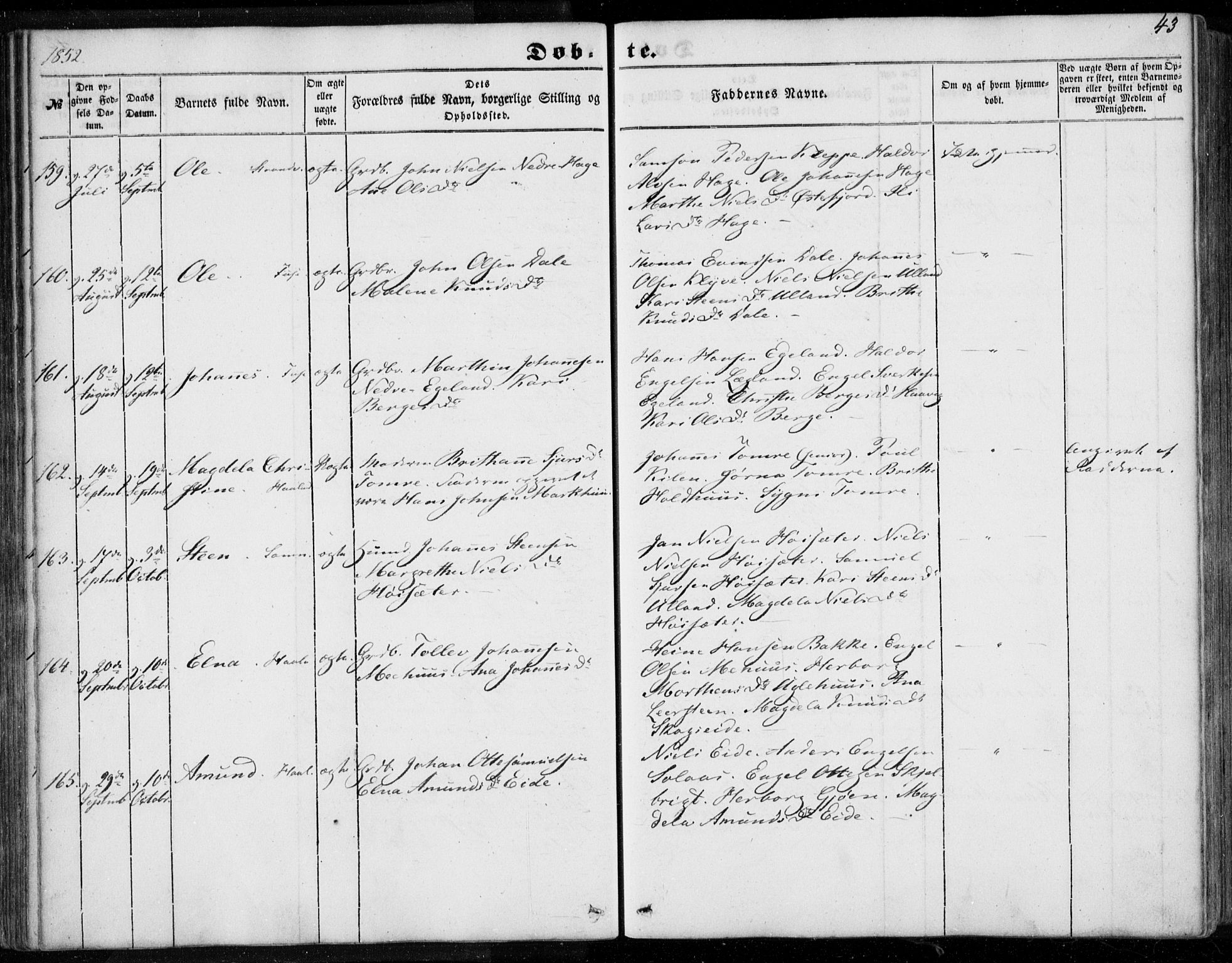 Os sokneprestembete, AV/SAB-A-99929: Parish register (official) no. A 16, 1851-1859, p. 43