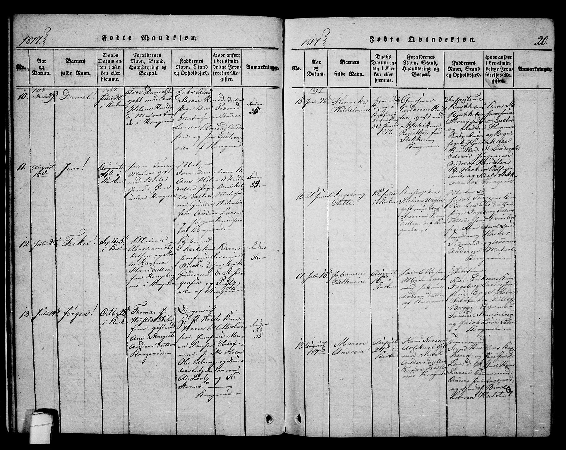 Kragerø kirkebøker, SAKO/A-278/F/Fa/L0004: Parish register (official) no. 4, 1814-1831, p. 20