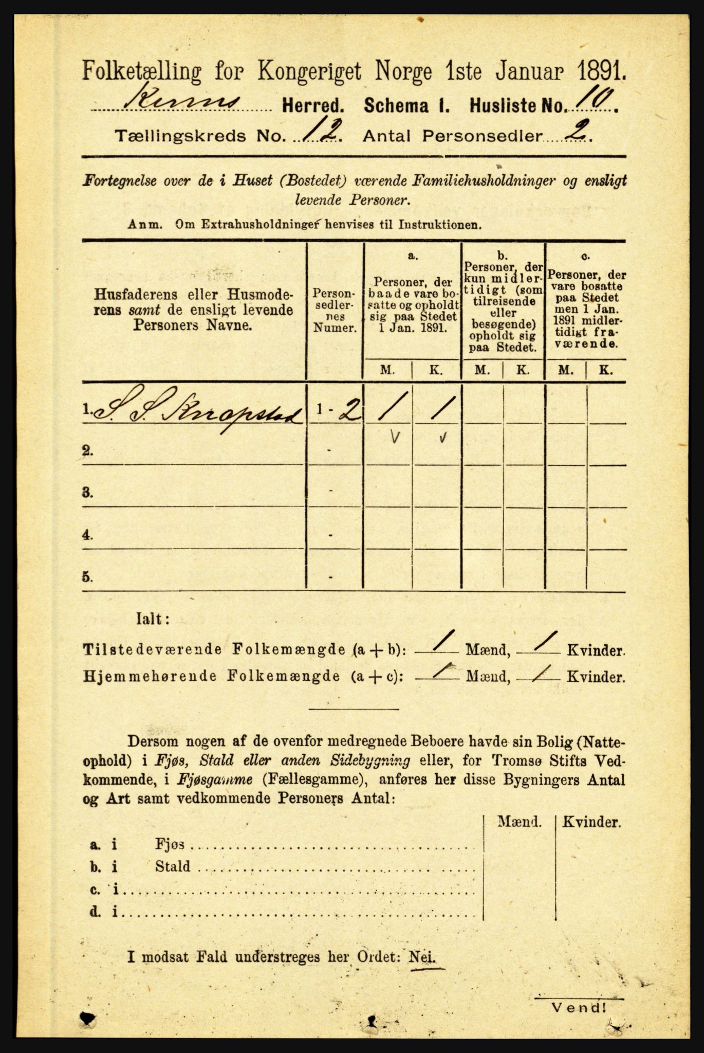 RA, 1891 census for 1437 Kinn, 1891, p. 4440