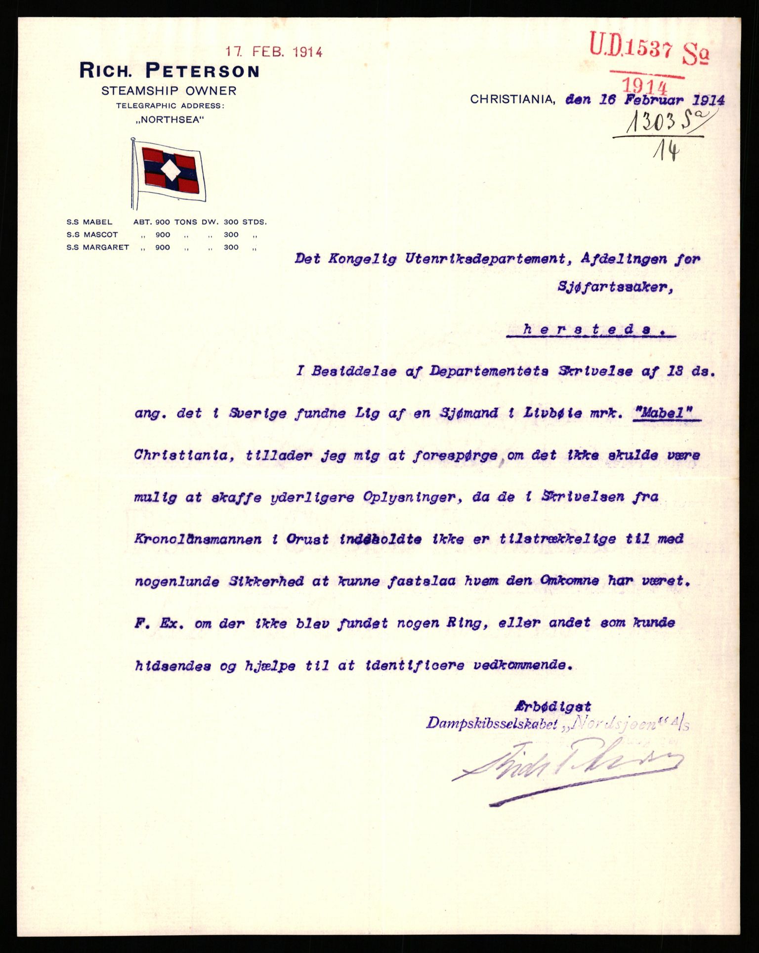 Handelsdepartementet, Sjøfartsavdelingen, 1. sjømannskontor, AV/RA-S-1405/D/Dm/L0010: Forliste skip Lar - Min, 1906-1920, p. 567