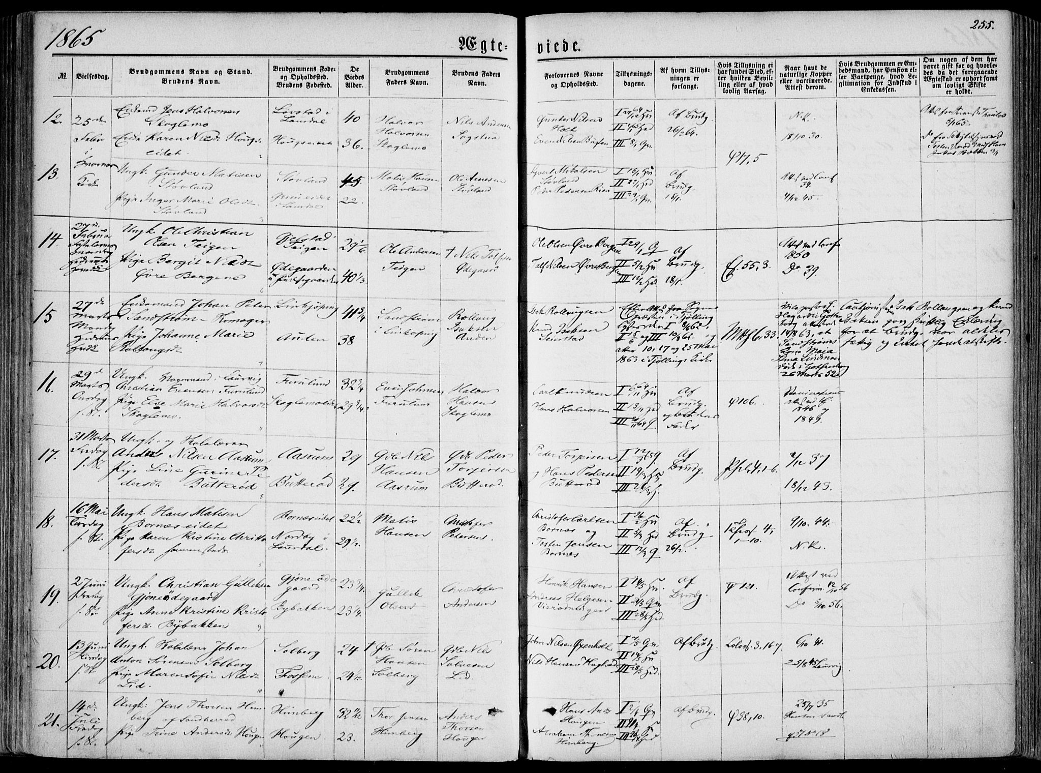Hedrum kirkebøker, SAKO/A-344/F/Fa/L0007: Parish register (official) no. I 7, 1857-1868, p. 255