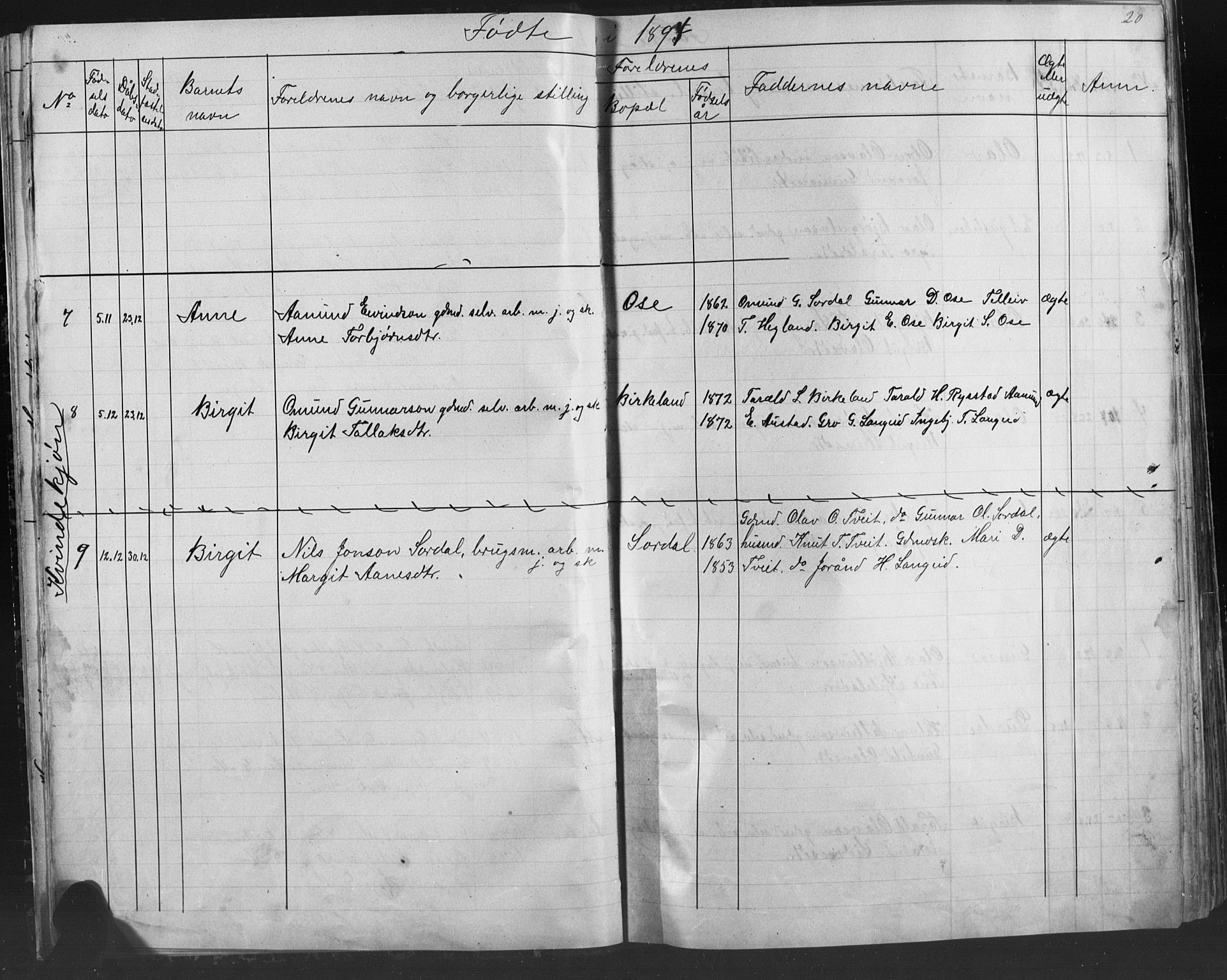 Bygland sokneprestkontor, AV/SAK-1111-0006/F/Fb/Fba/L0002: Parish register (copy) no. B 2, 1886-1919, p. 20