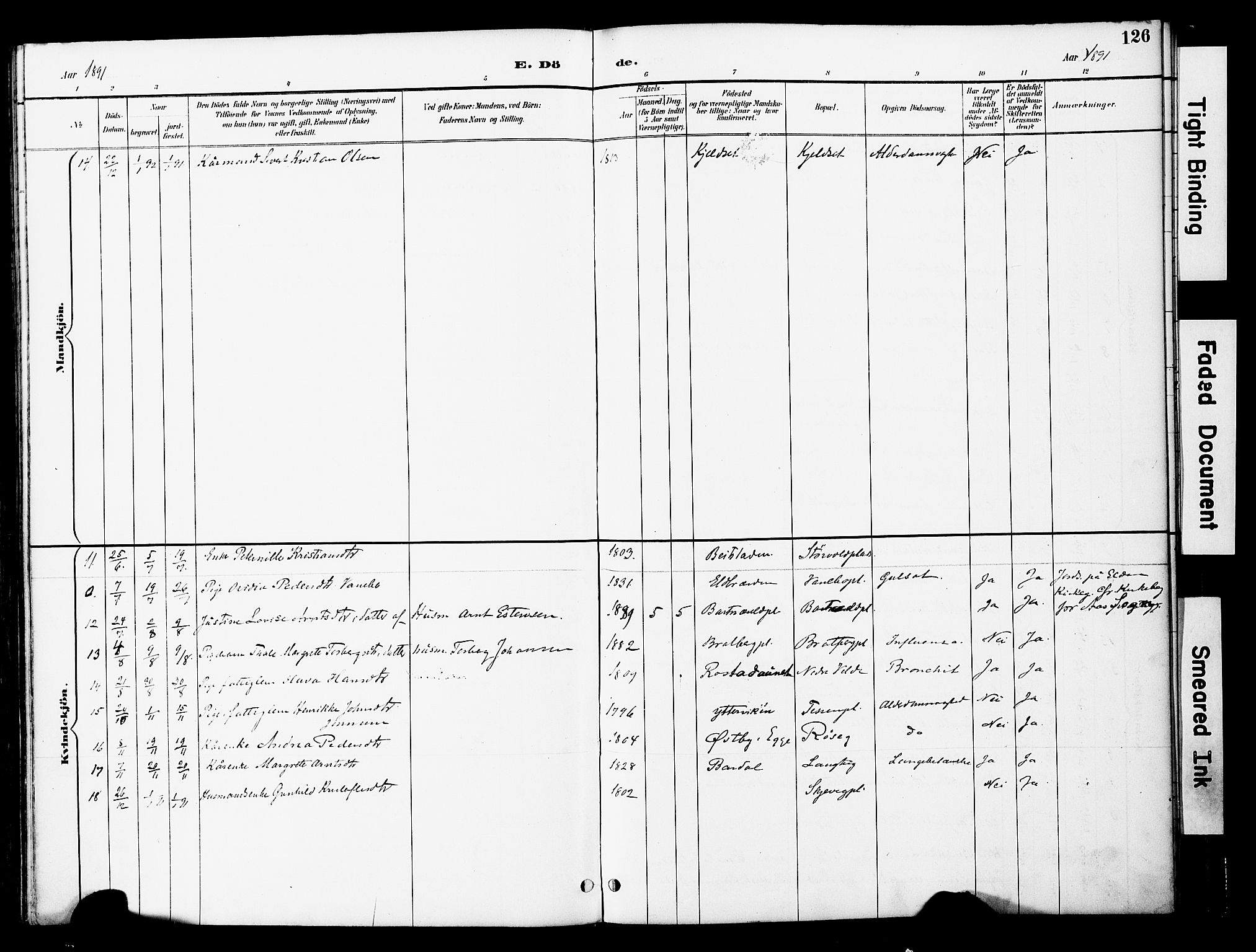 Ministerialprotokoller, klokkerbøker og fødselsregistre - Nord-Trøndelag, AV/SAT-A-1458/741/L0396: Parish register (official) no. 741A10, 1889-1901, p. 126