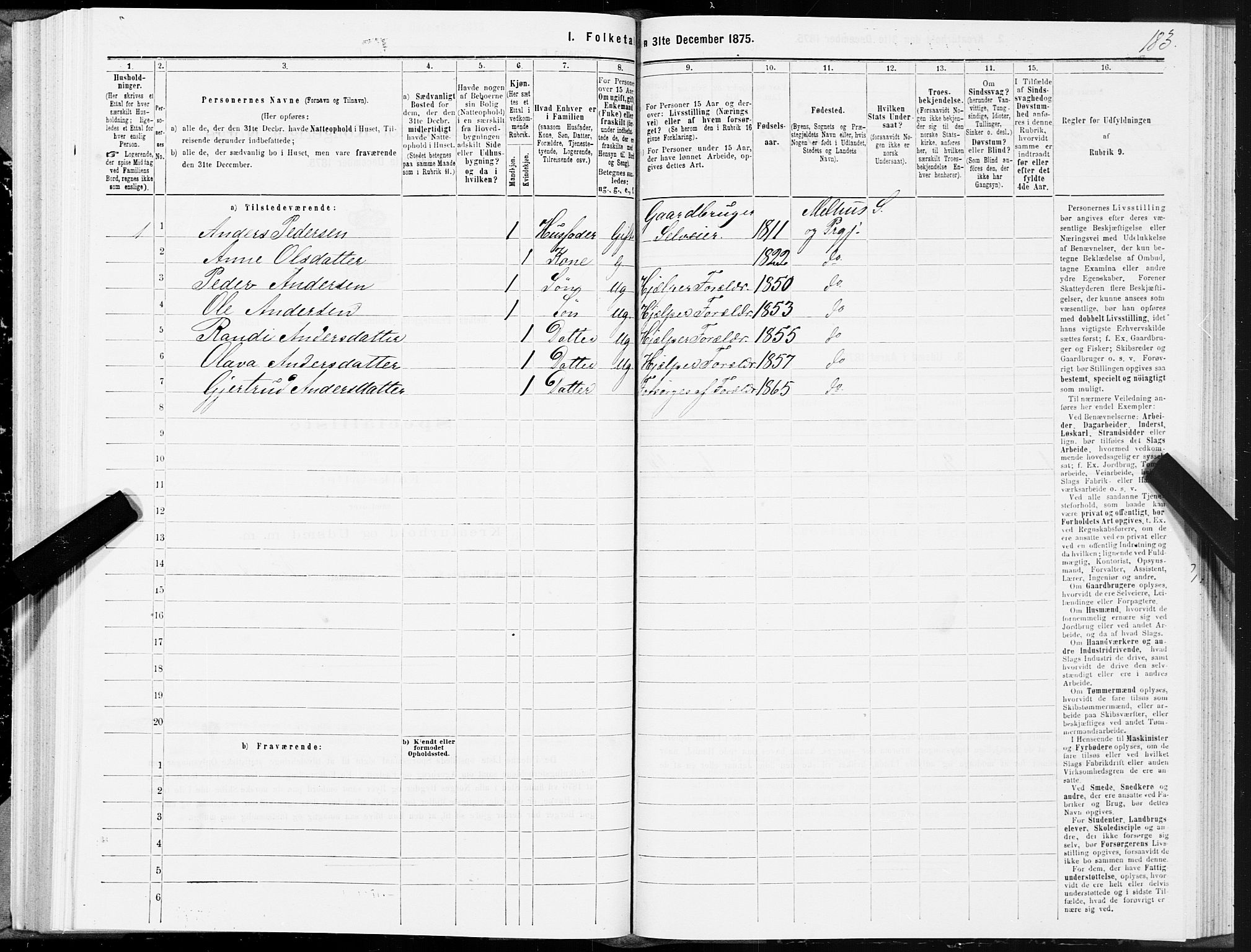 SAT, 1875 census for 1653P Melhus, 1875, p. 1183