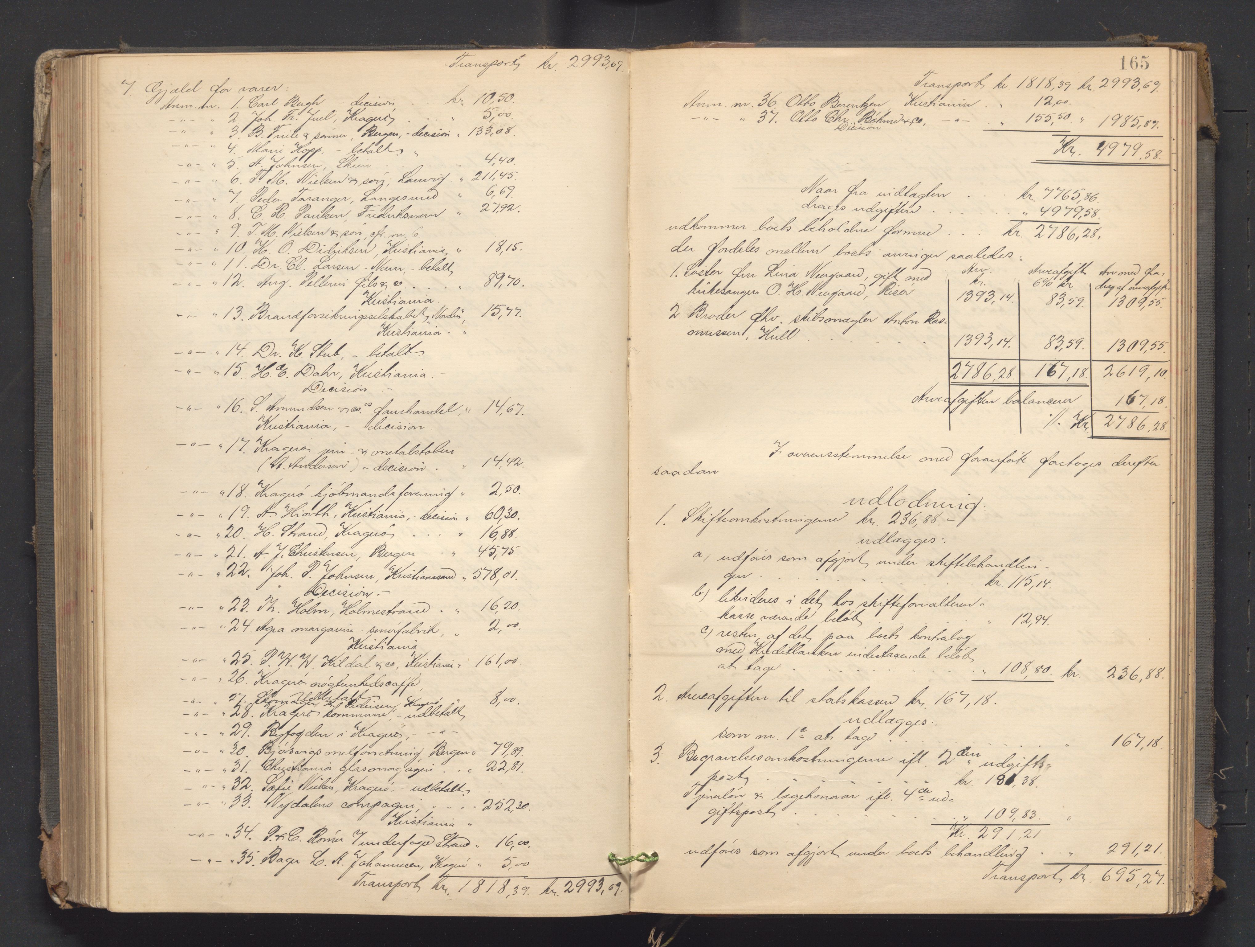 Kragerø sorenskriveri, AV/SAKO-A-65/H/Hf/Hfa/L0001: Skifteutlodningsprotokoll, 1890-1901, p. 164b-165a