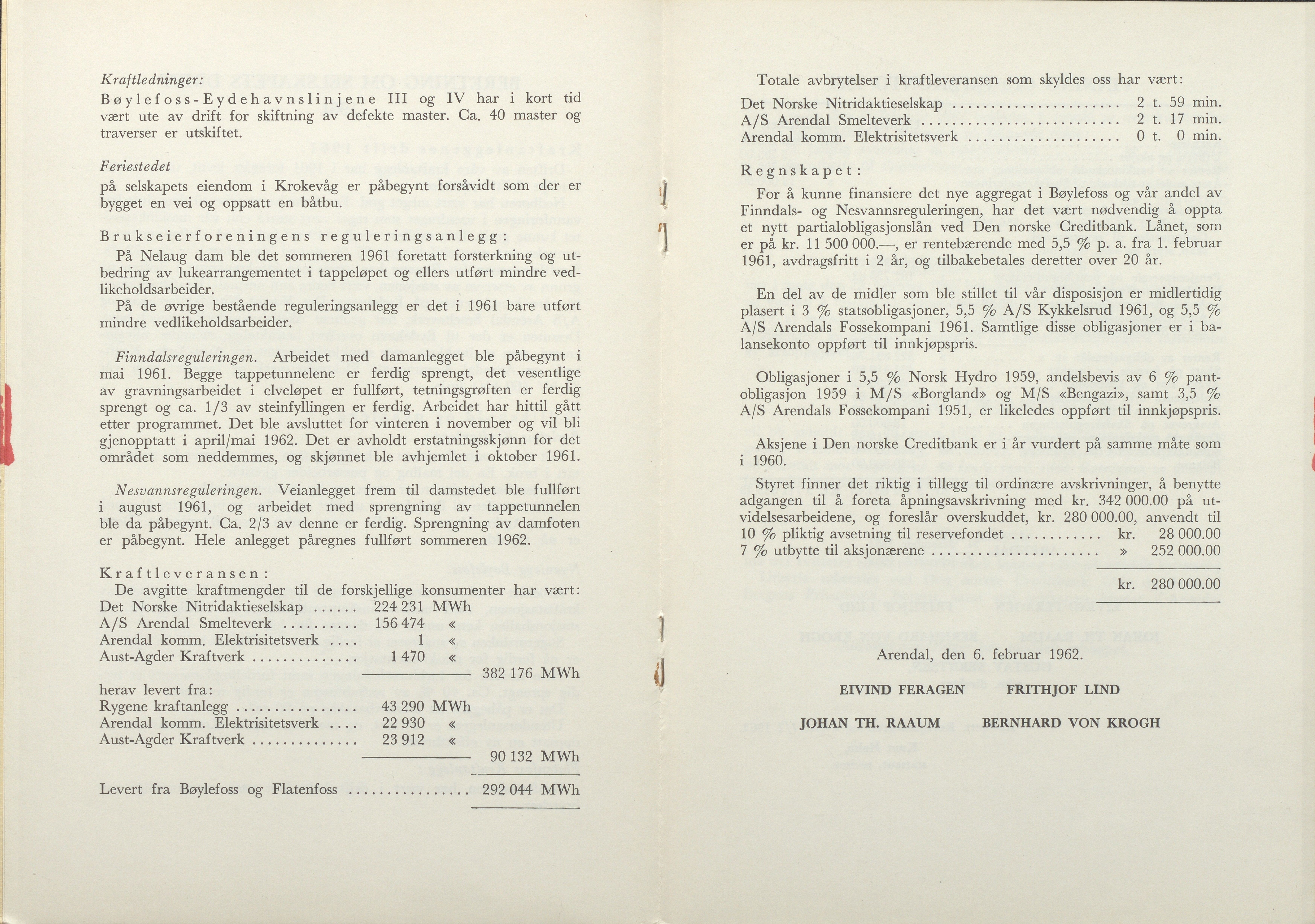 Arendals Fossekompani, AAKS/PA-2413/X/X01/L0001/0012: Beretninger, regnskap, balansekonto, gevinst- og tapskonto / Beretning, regnskap 1945 - 1962, 1945-1962, p. 103