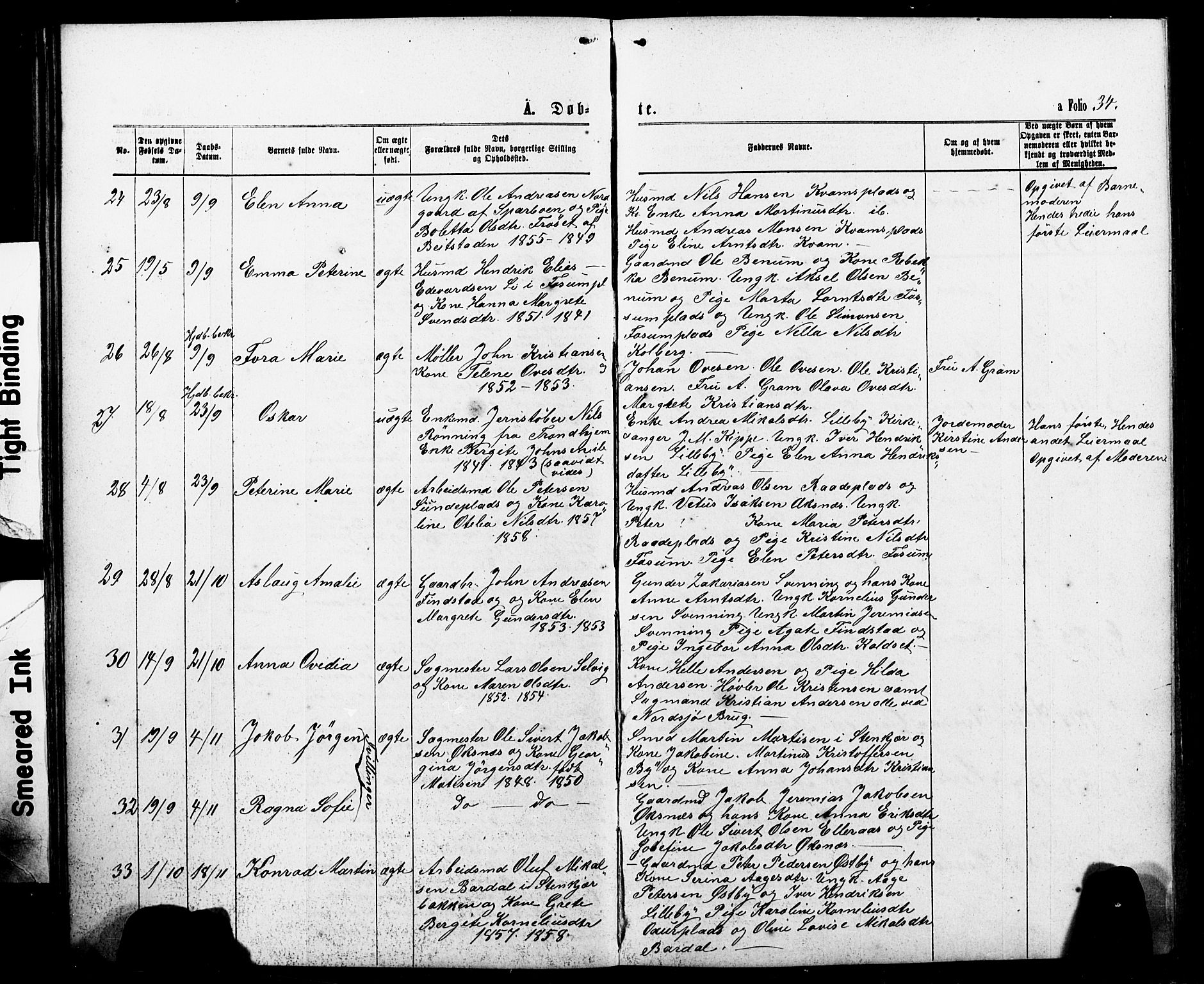 Ministerialprotokoller, klokkerbøker og fødselsregistre - Nord-Trøndelag, SAT/A-1458/740/L0380: Parish register (copy) no. 740C01, 1868-1902, p. 34