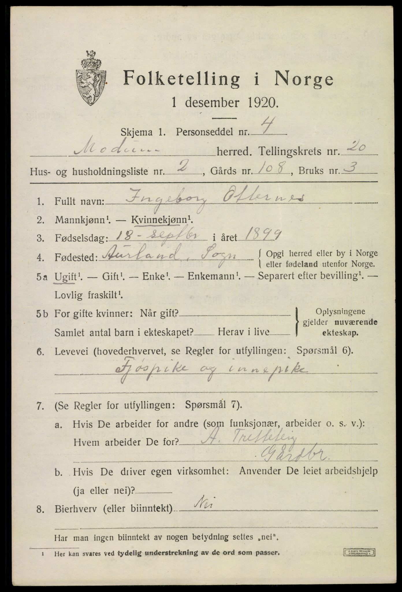 SAKO, 1920 census for Modum, 1920, p. 22113