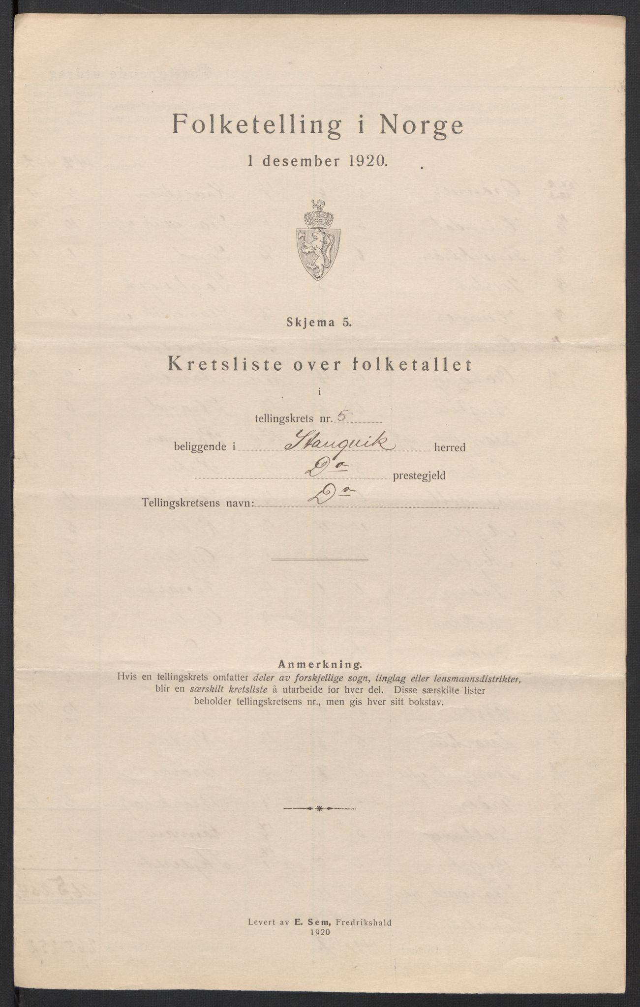 SAT, 1920 census for Stangvik, 1920, p. 20
