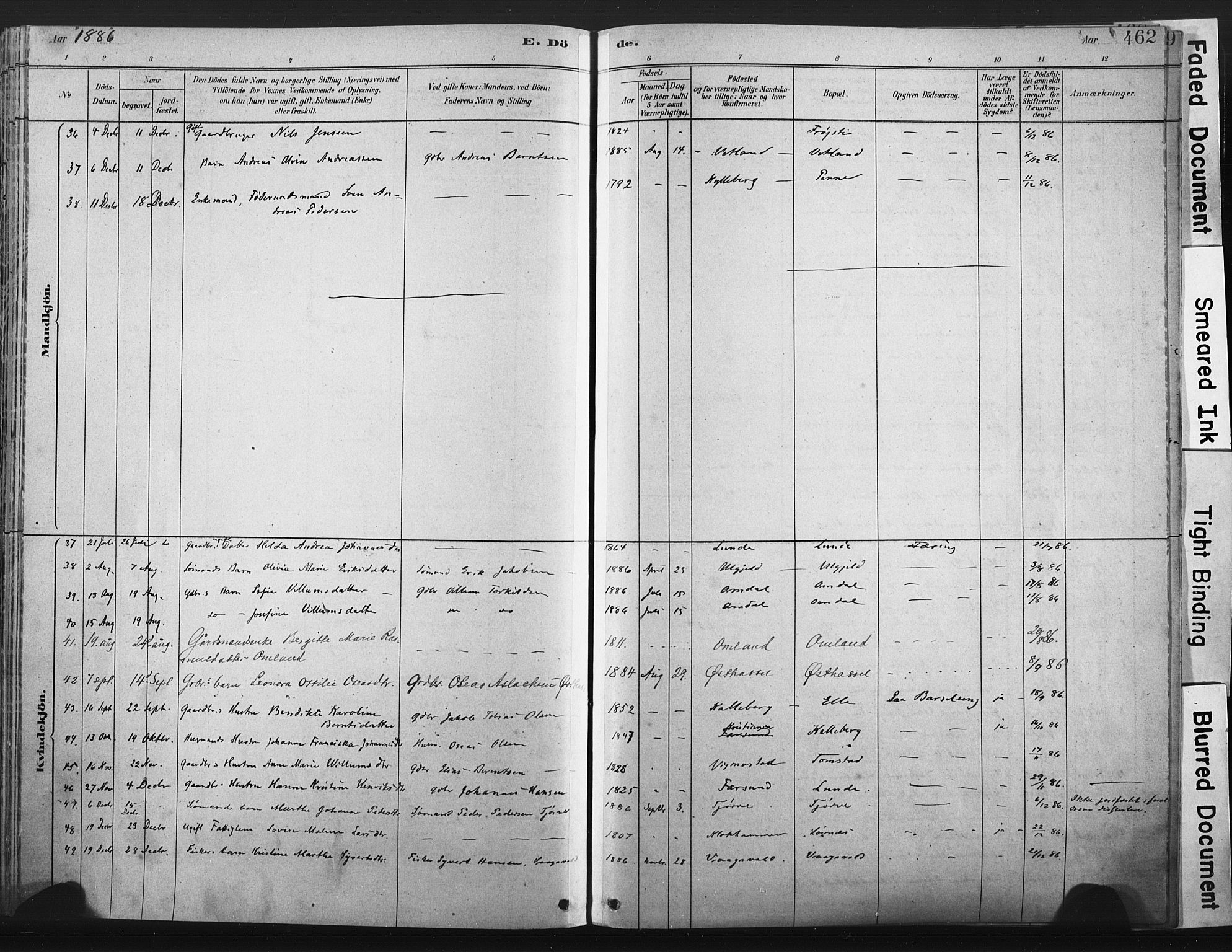 Lista sokneprestkontor, AV/SAK-1111-0027/F/Fa/L0012: Parish register (official) no. A 12, 1879-1903, p. 462