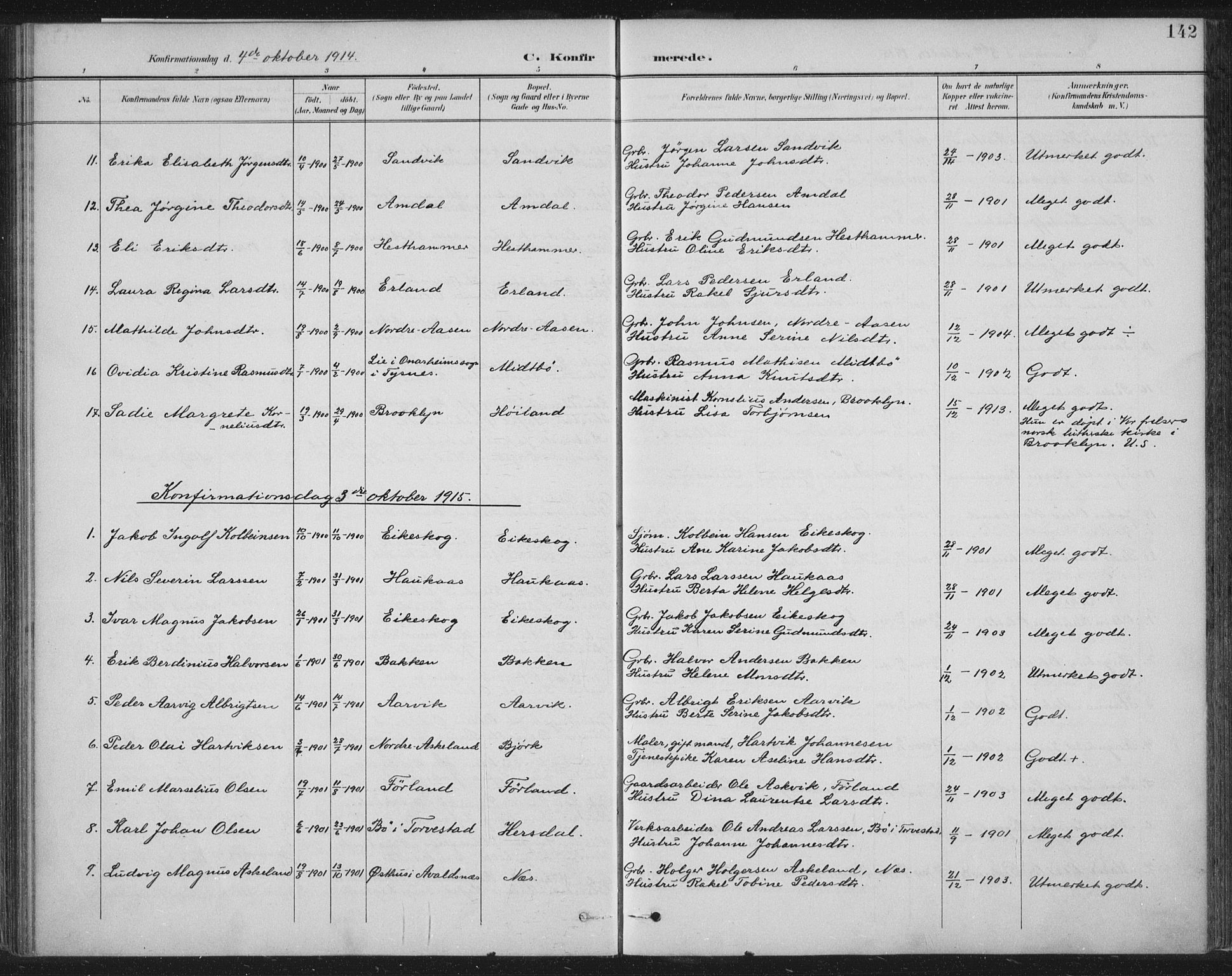 Tysvær sokneprestkontor, SAST/A -101864/H/Ha/Haa/L0008: Parish register (official) no. A 8, 1897-1918, p. 142