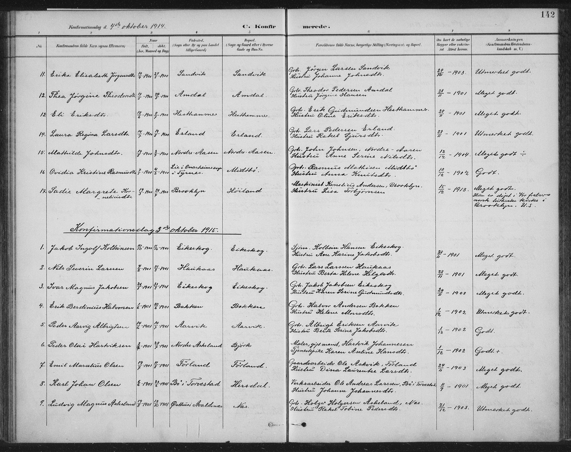 Tysvær sokneprestkontor, AV/SAST-A -101864/H/Ha/Haa/L0008: Parish register (official) no. A 8, 1897-1918, p. 142