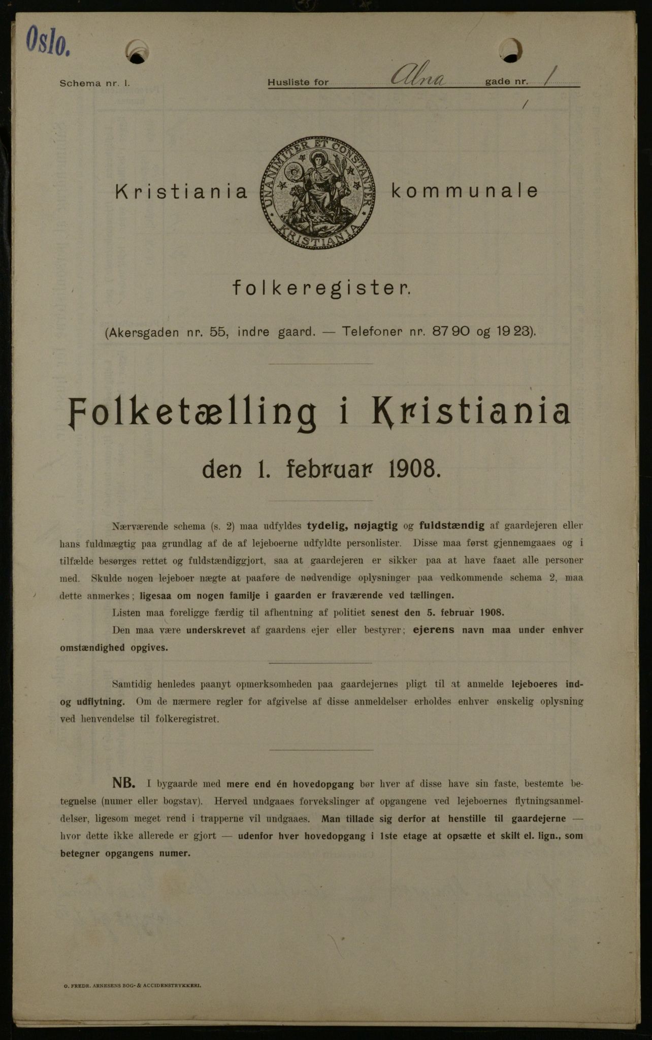 OBA, Municipal Census 1908 for Kristiania, 1908, p. 1379