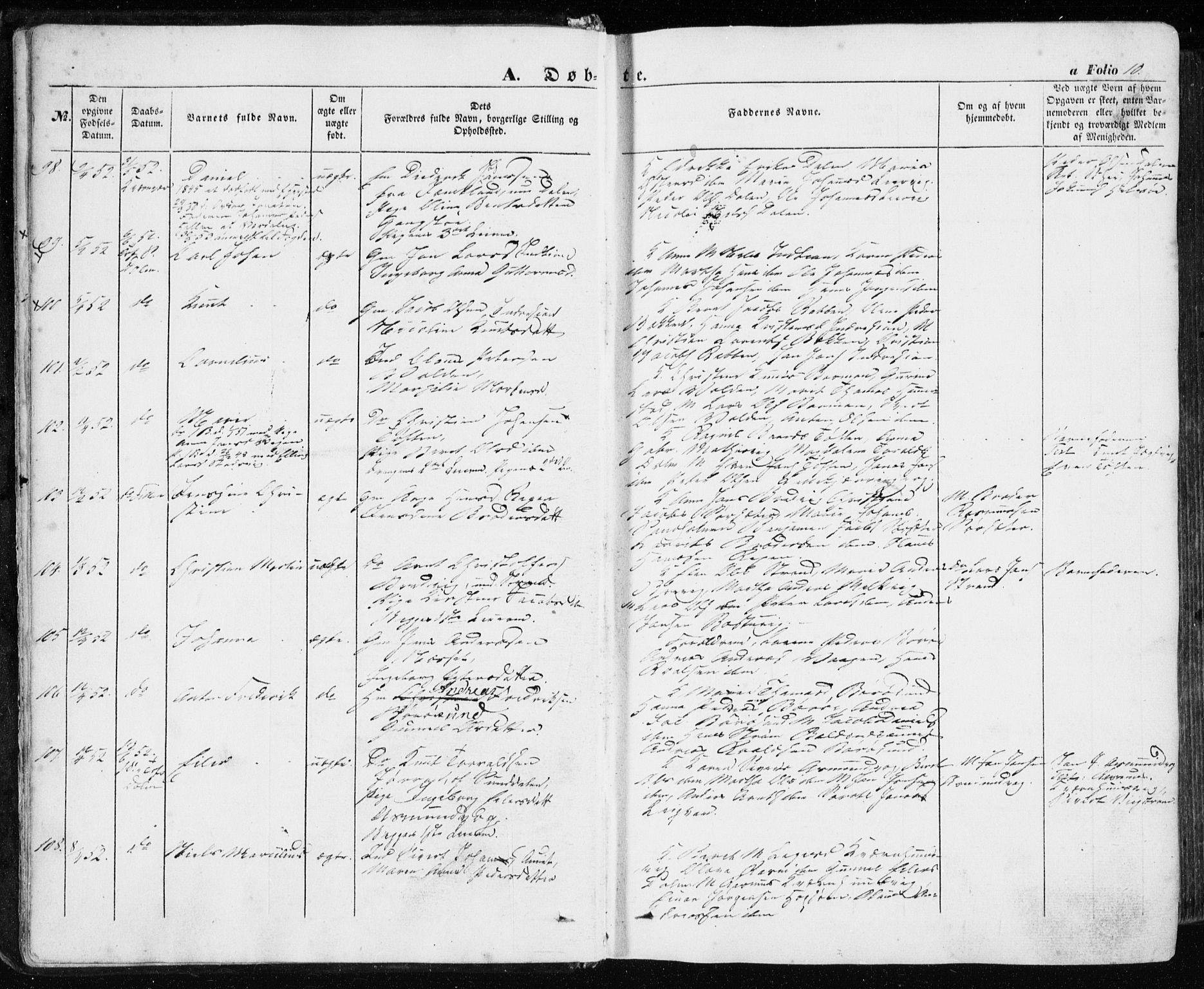 Ministerialprotokoller, klokkerbøker og fødselsregistre - Sør-Trøndelag, AV/SAT-A-1456/634/L0530: Parish register (official) no. 634A06, 1852-1860, p. 10