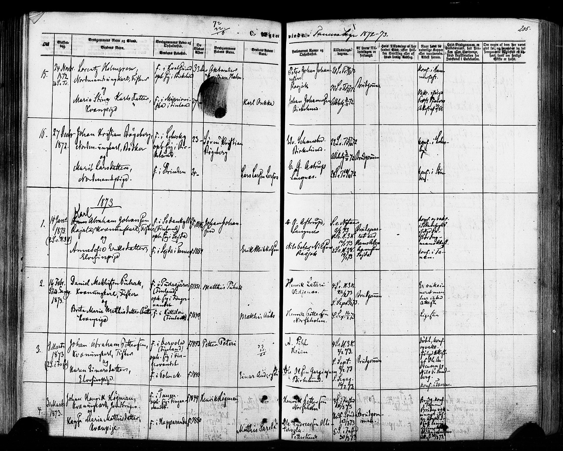 Tana sokneprestkontor, AV/SATØ-S-1334/H/Ha/L0002kirke: Parish register (official) no. 2 /1, 1861-1877, p. 205