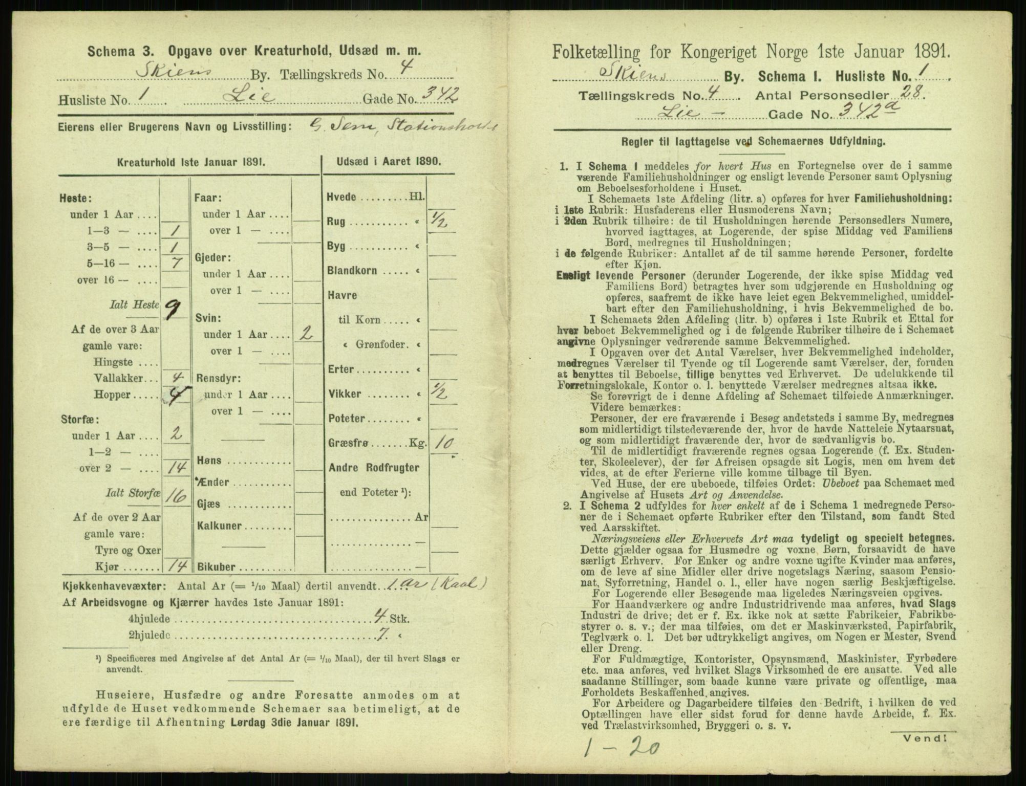 RA, 1891 census for 0806 Skien, 1891, p. 218