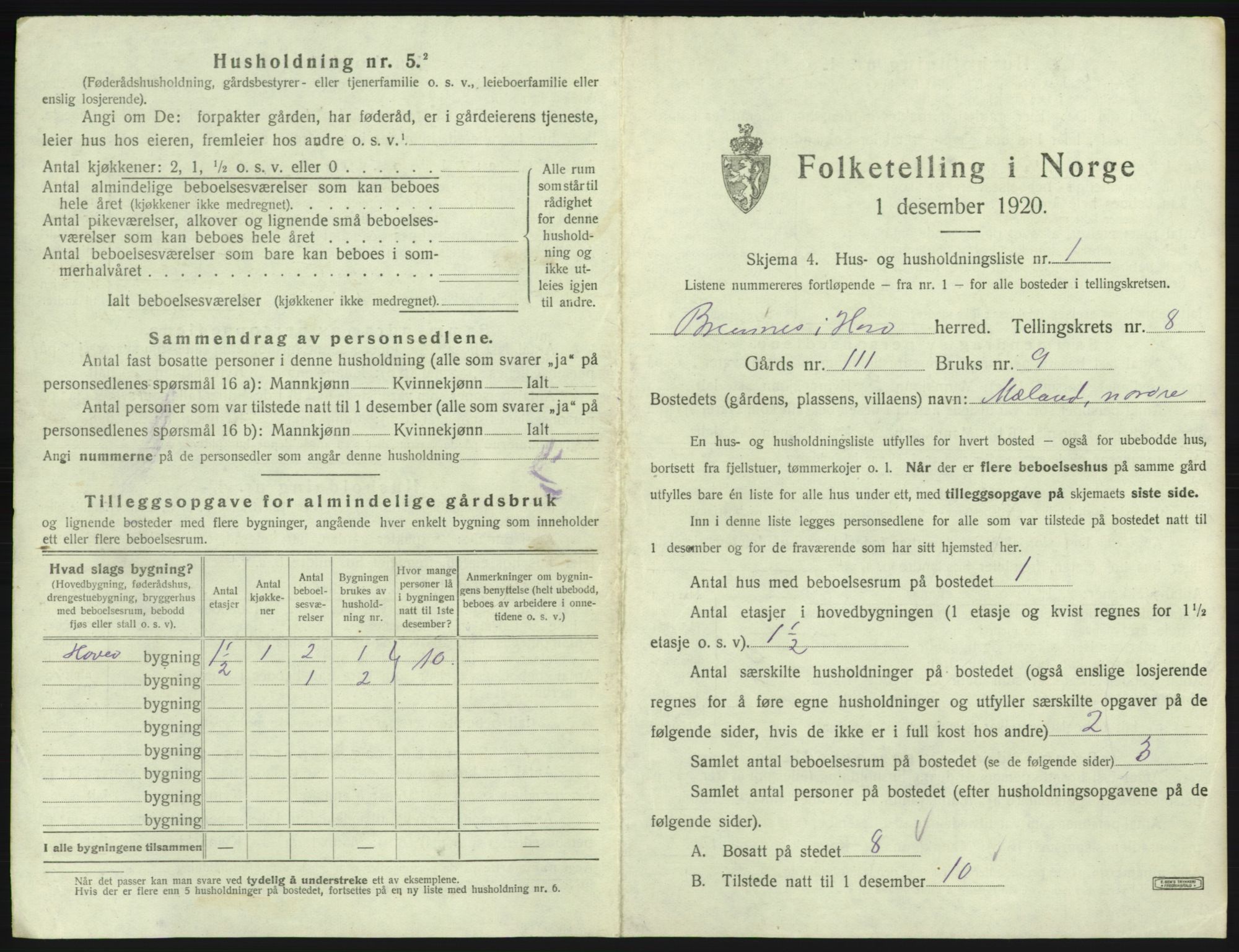 SAB, 1920 census for Bremnes, 1920, p. 632