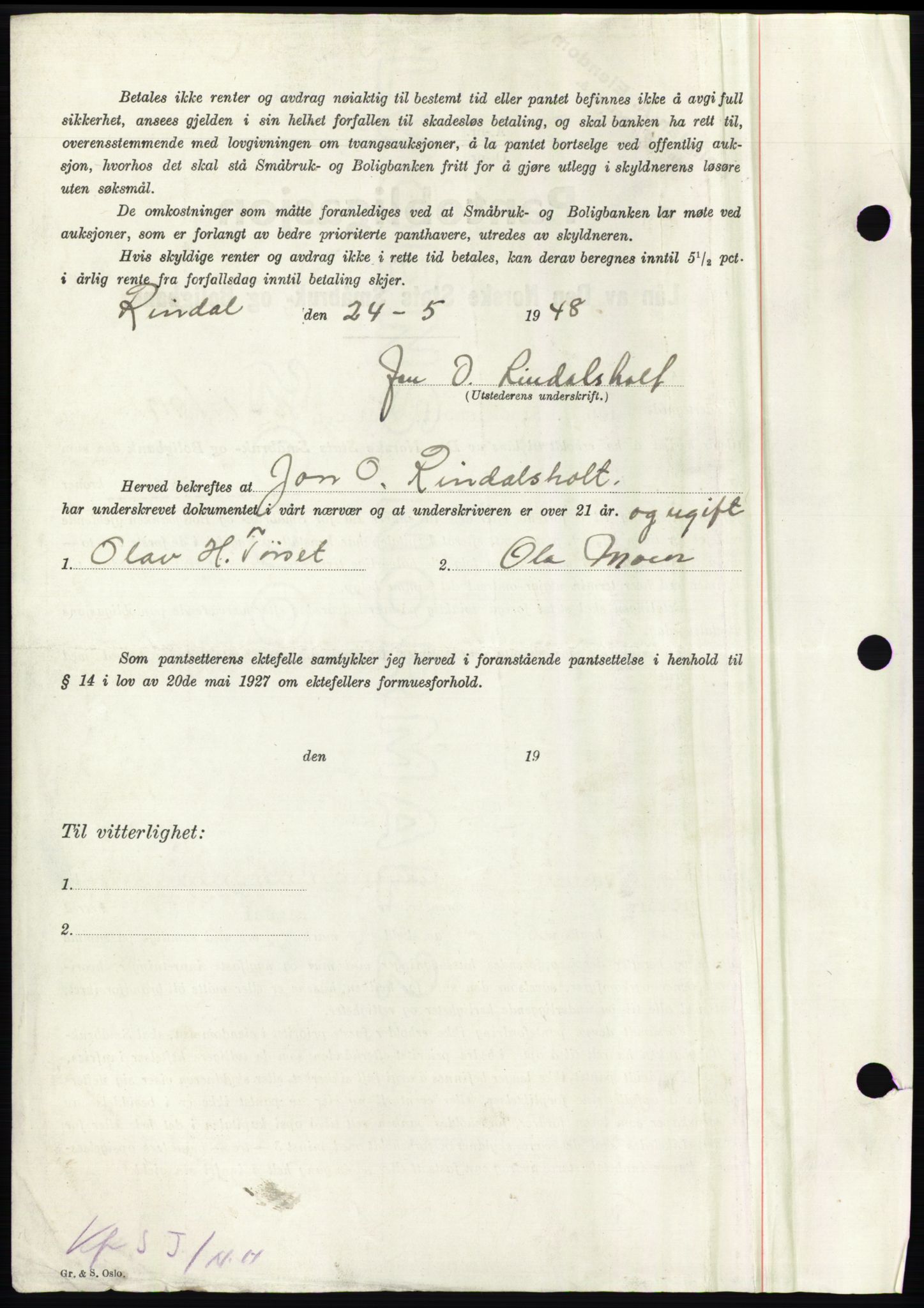 Nordmøre sorenskriveri, AV/SAT-A-4132/1/2/2Ca: Mortgage book no. B98, 1948-1948, Diary no: : 1672/1948