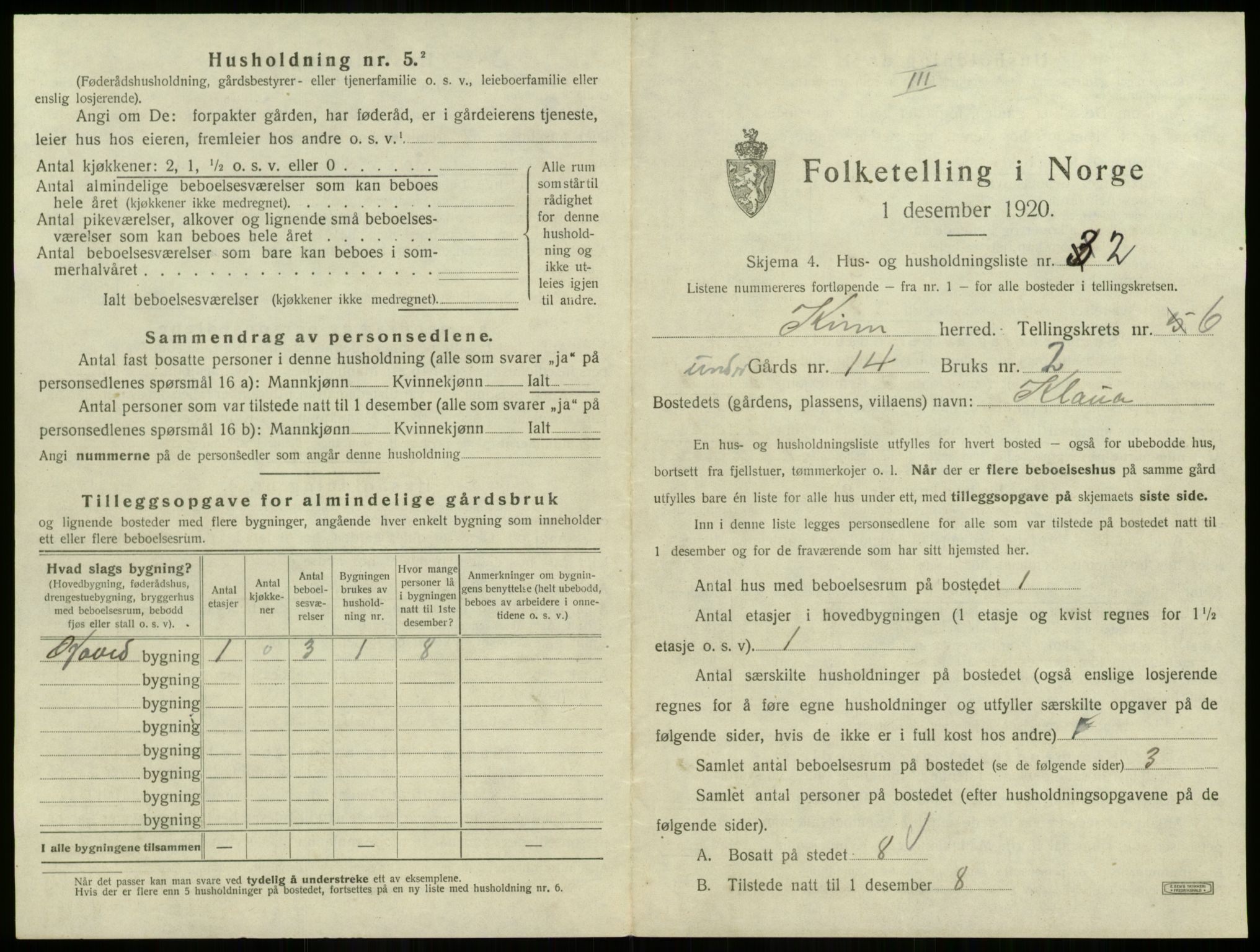 SAB, 1920 census for Kinn, 1920, p. 263