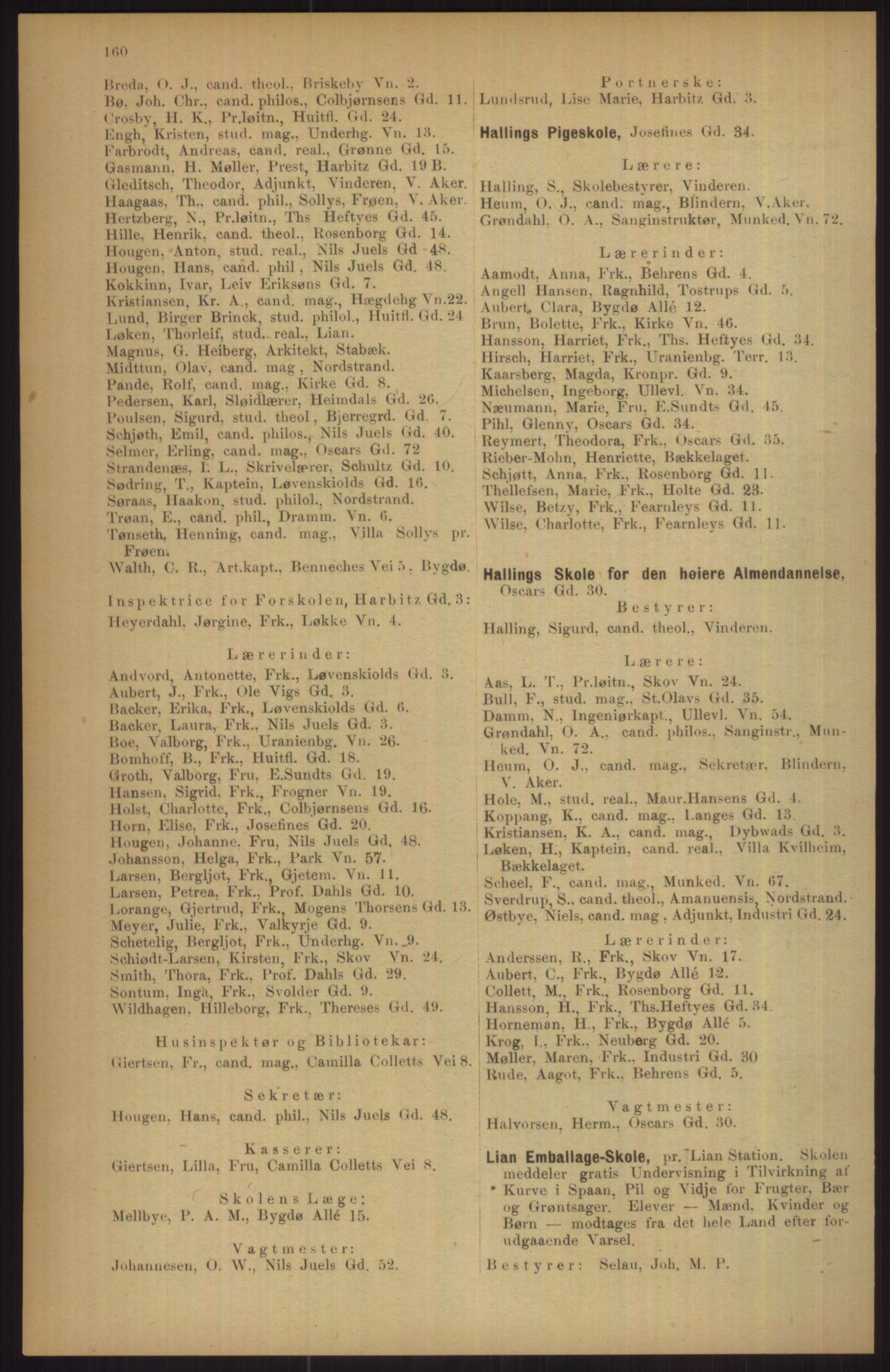 Kristiania/Oslo adressebok, PUBL/-, 1911, p. 160