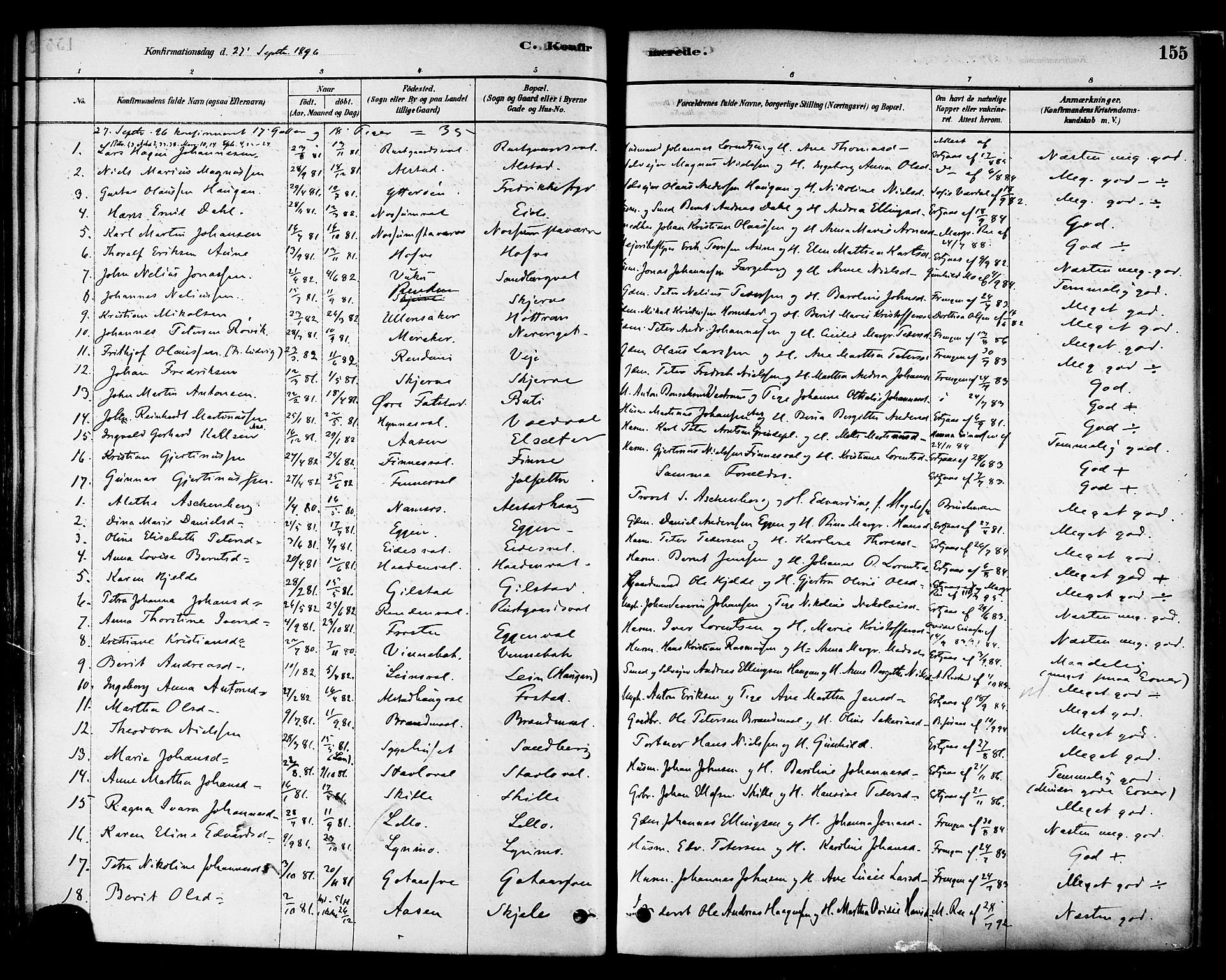 Ministerialprotokoller, klokkerbøker og fødselsregistre - Nord-Trøndelag, SAT/A-1458/717/L0159: Parish register (official) no. 717A09, 1878-1898, p. 155